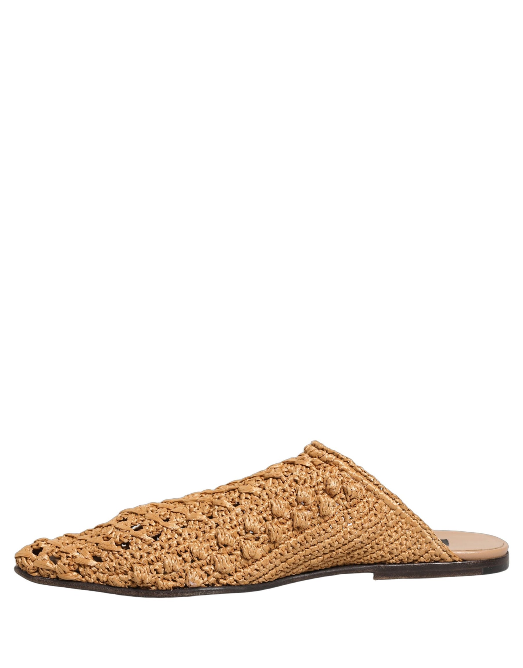 Dolce & Gabbana Beige Woven Straw Slides Sandals Flats Shoes | Regal Royce