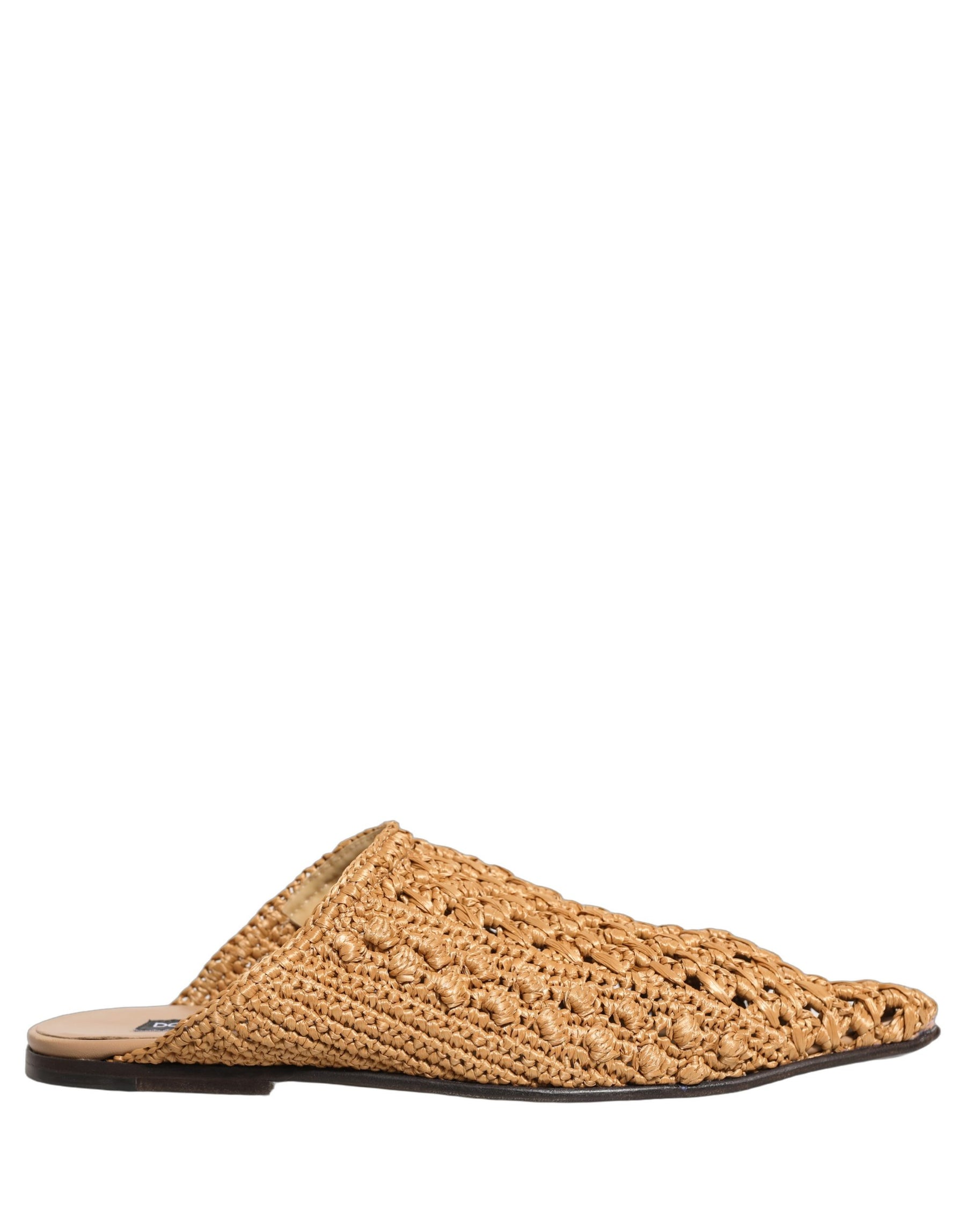 Dolce & Gabbana Beige Woven Straw Slides Sandals Flats Shoes | Regal Royce