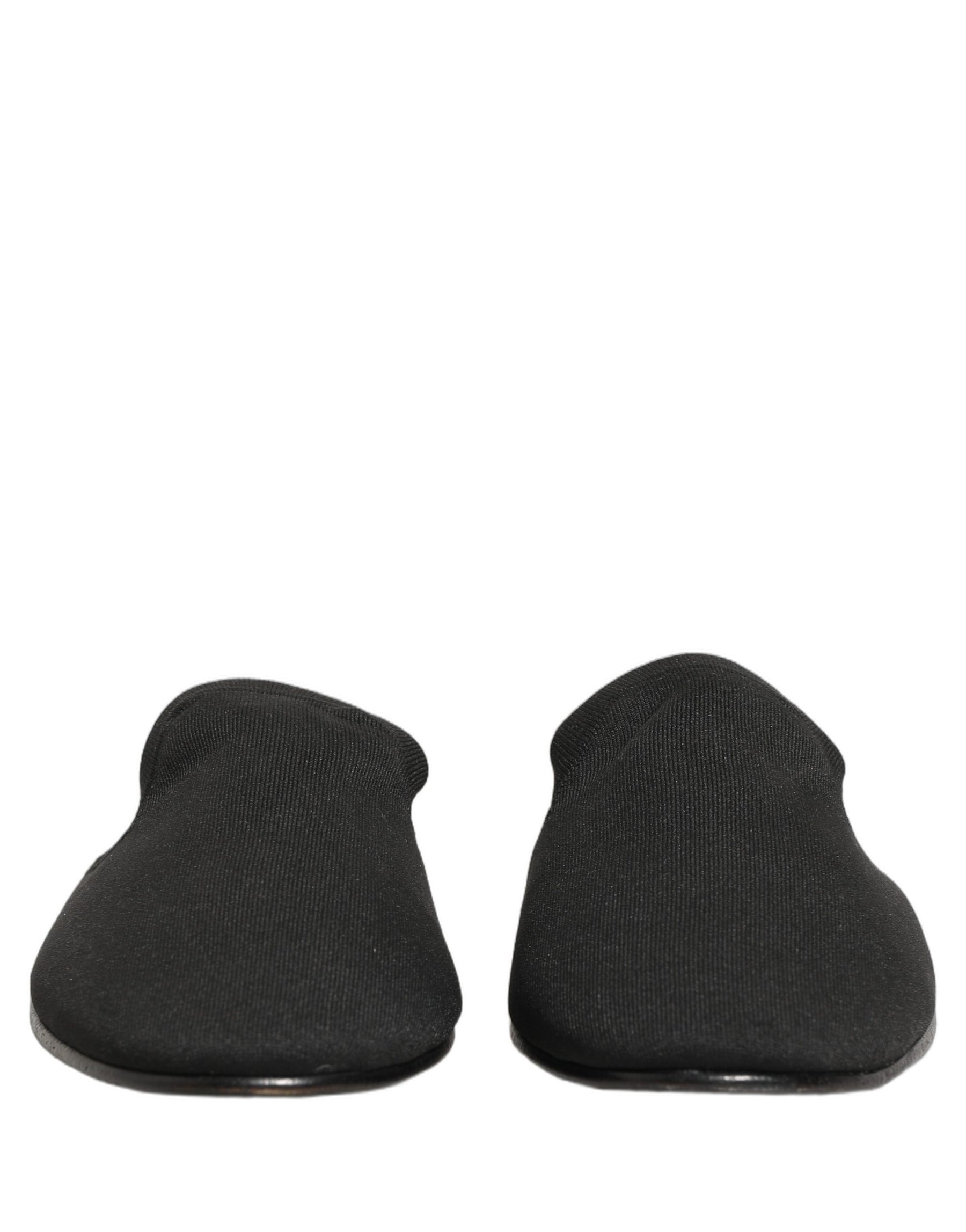 Dolce & Gabbana Black Suede Slides Flat Slipper Men Shoes | Regal Royce