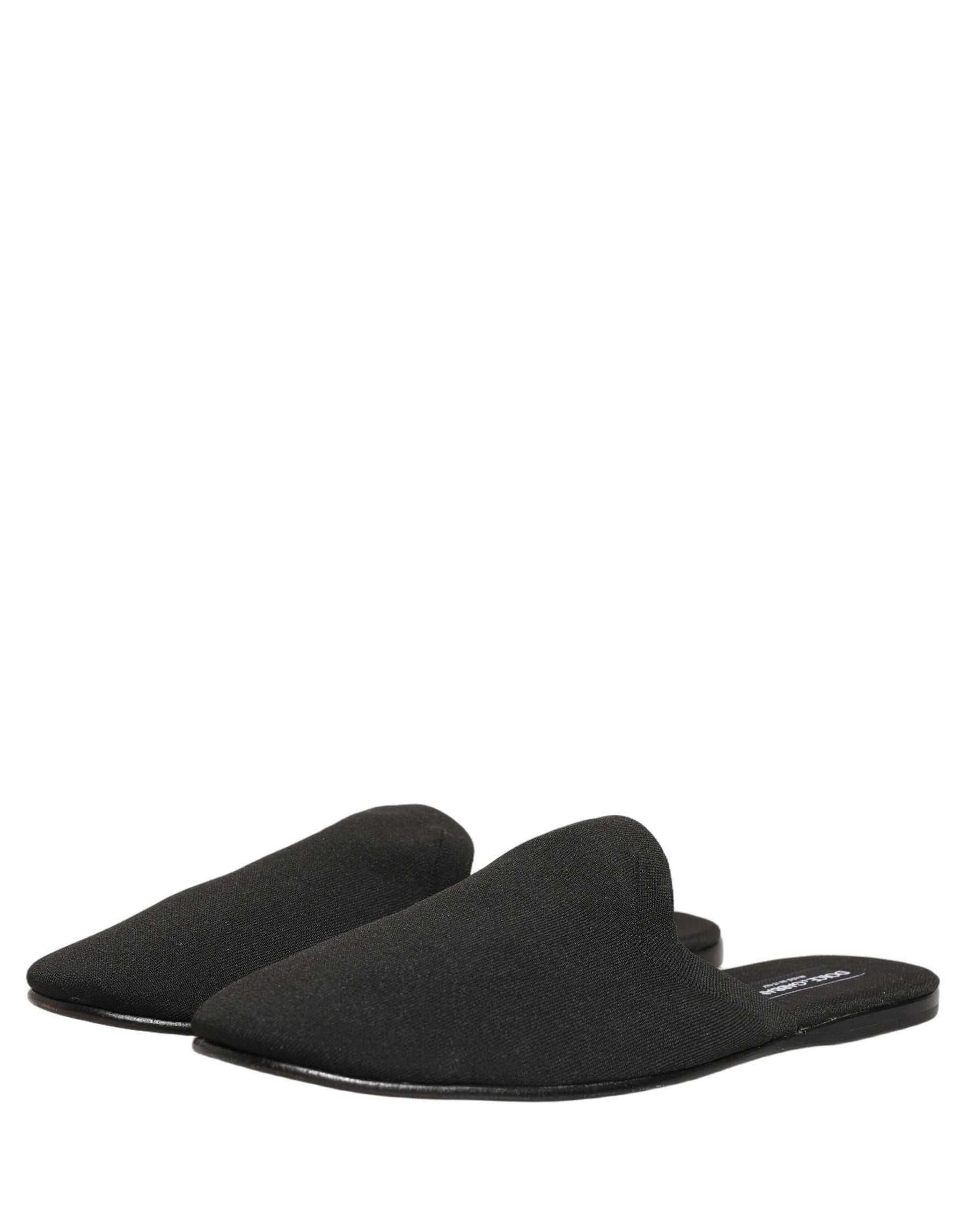 Dolce & Gabbana Black Suede Slides Flat Slipper Men Shoes | Regal Royce