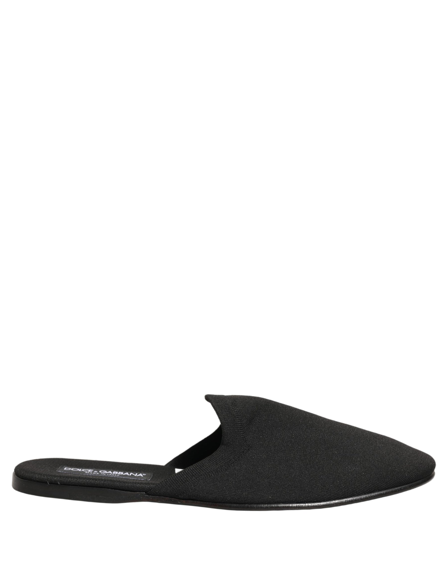 Dolce & Gabbana Black Suede Slides Flat Slipper Men Shoes | Regal Royce