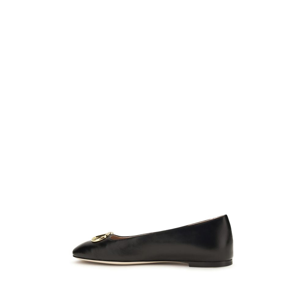 Valentino Garavani Black Calf Leather Bos Taurus Ballet Flats | Regal Royce
