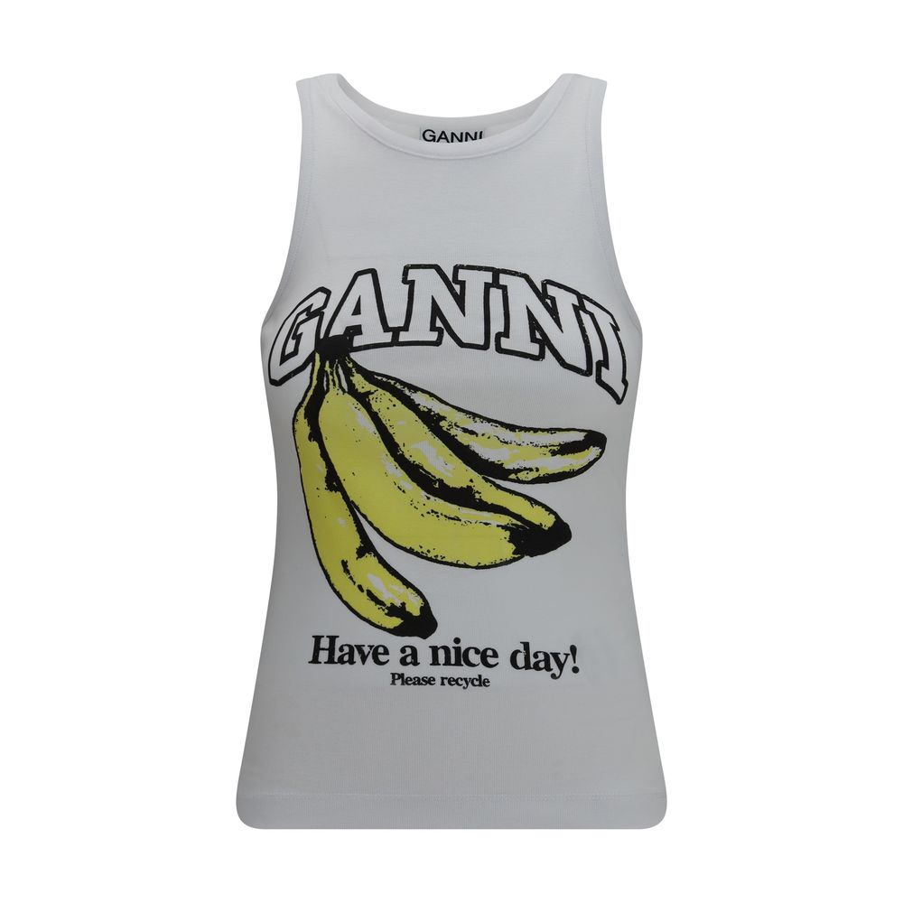 Ganni White Cotton Sleeveles T-Shirt | Regal Royce