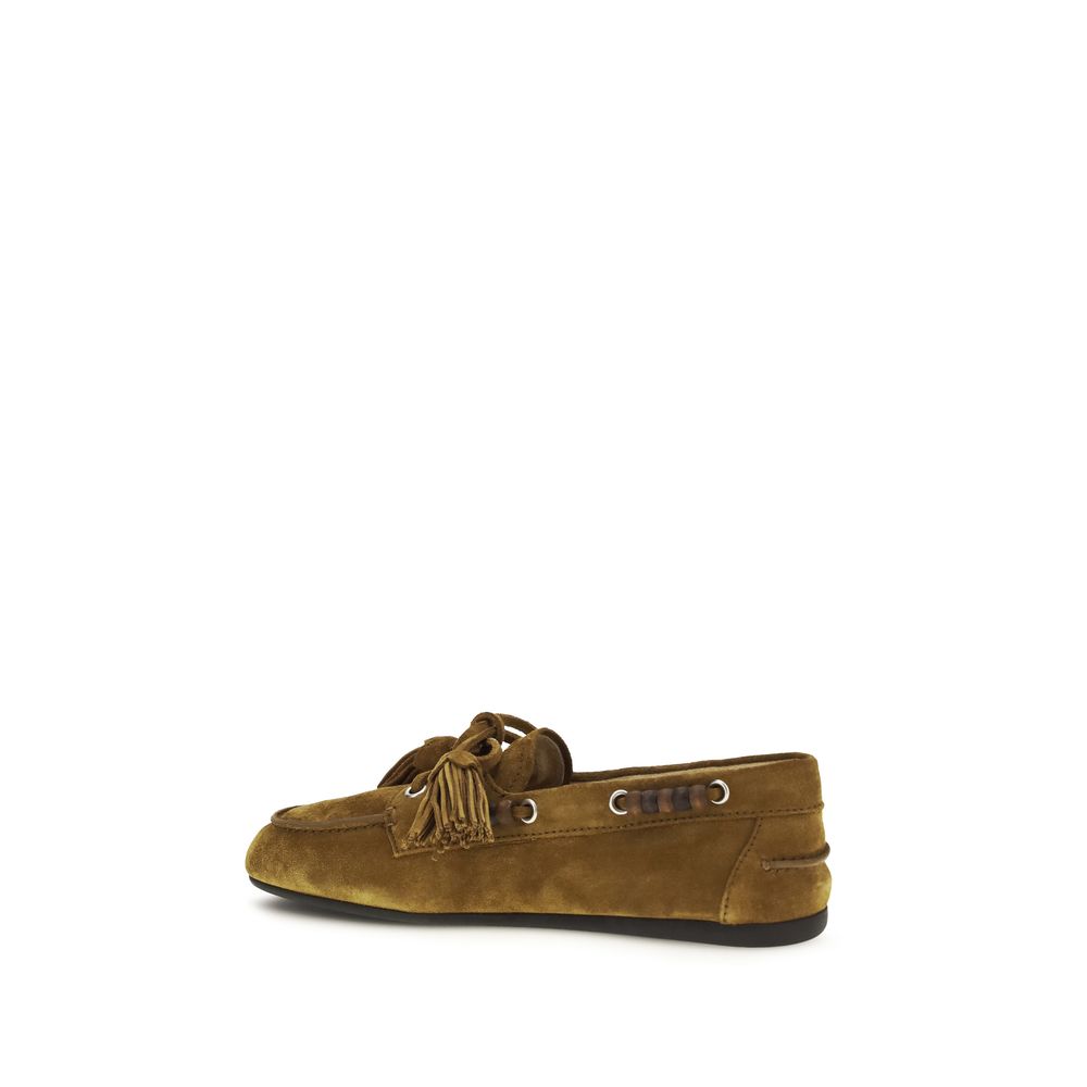 Miu Miu Beige Calf Leather Bos Taurus Slip-On Loafers | Regal Royce