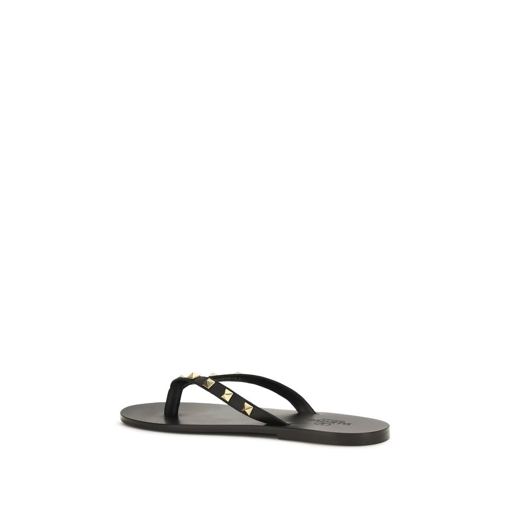 Valentino Garavani Black Calf Leather Bos Taurus Flip-Flop Sandals | Regal Royce