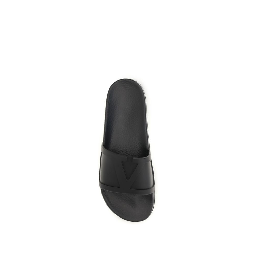 Valentino Garavani Black Rubber Flat Sandals | Regal Royce
