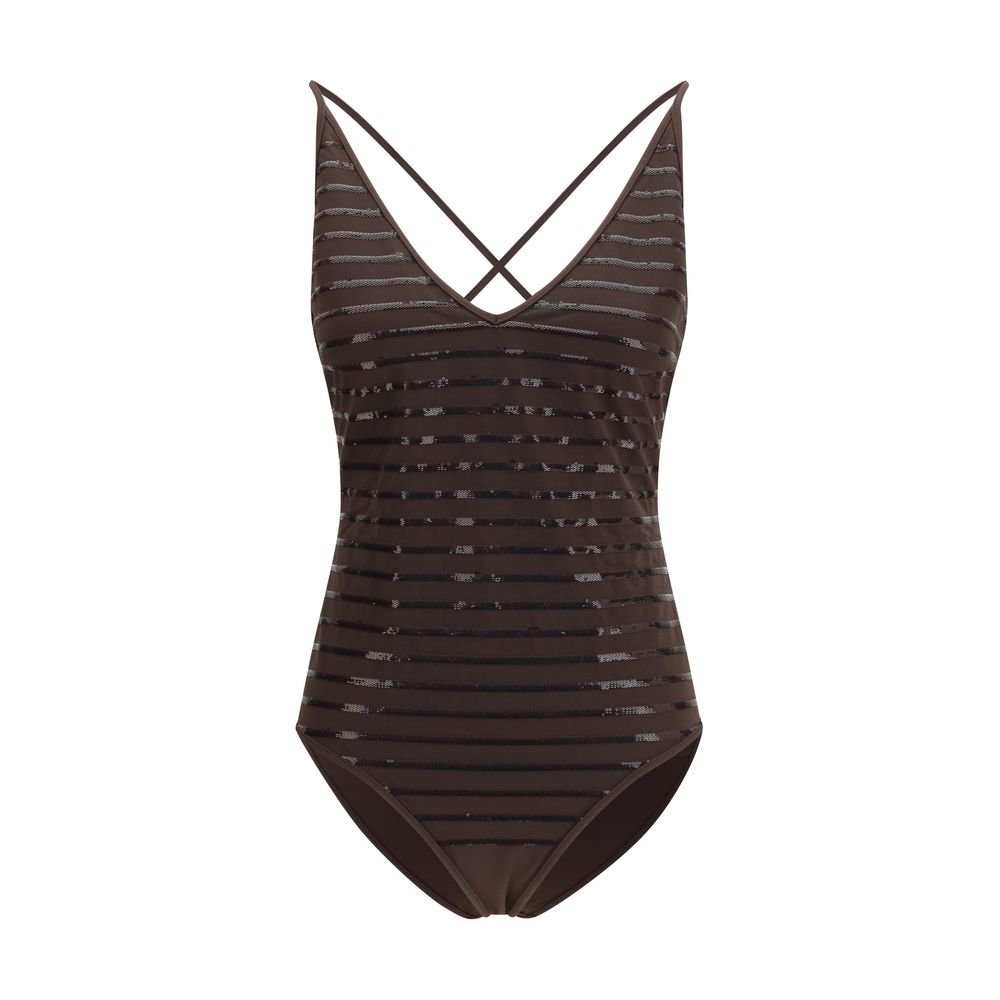 Brunello Cucinelli Brown Nylon One-Piece Swimsuit | Regal Royce