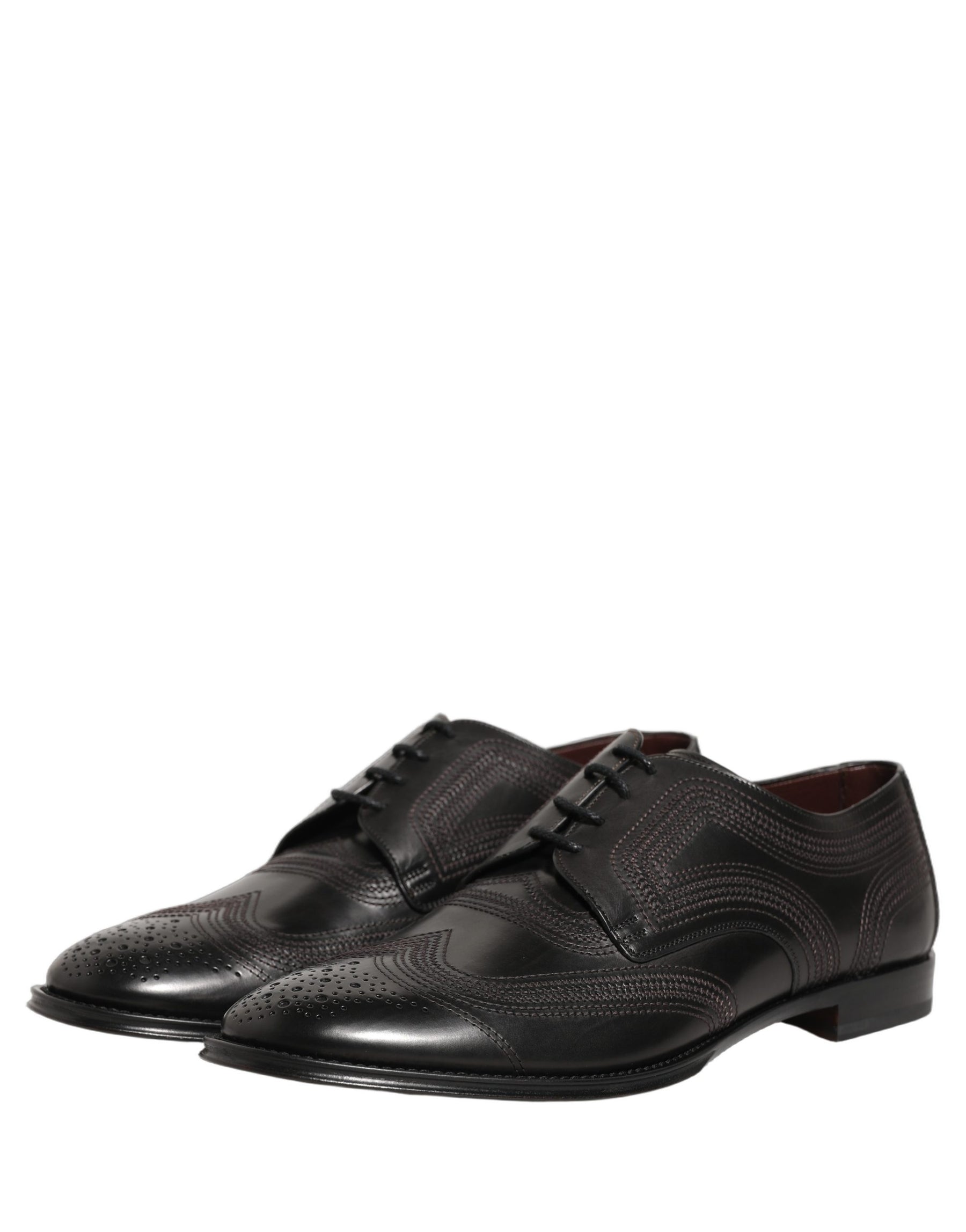 Dolce & Gabbana Black Embroidered Leather Derby Dress Shoes | Regal Royce