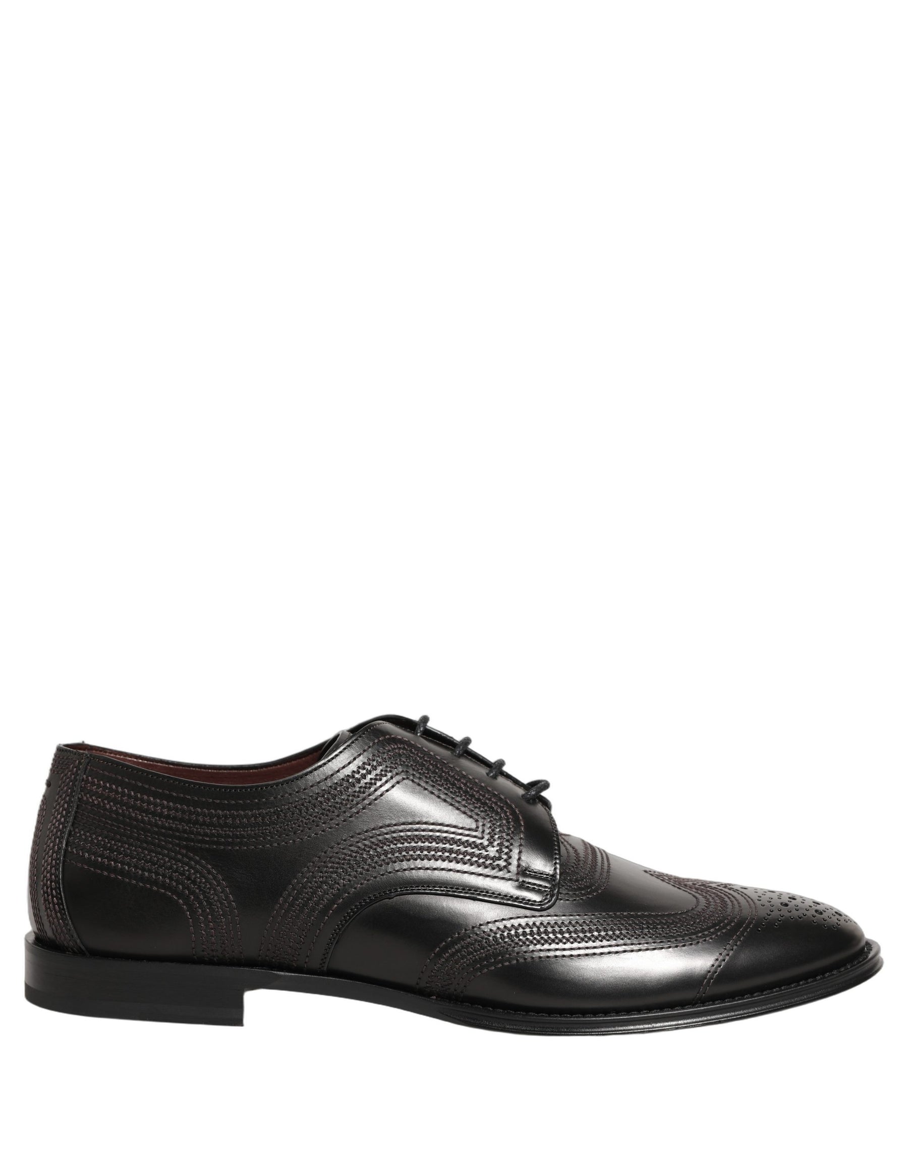 Dolce & Gabbana Black Embroidered Leather Derby Dress Shoes | Regal Royce