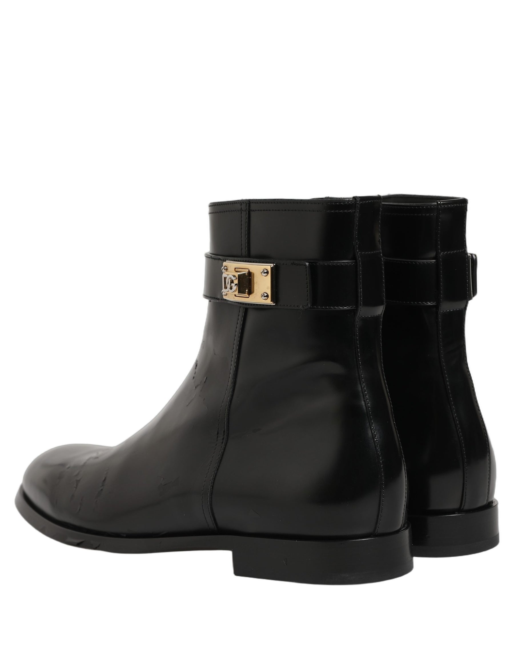Dolce & Gabbana Black Leather Logo Buckle Mid Calf Boots Shoes | Regal Royce