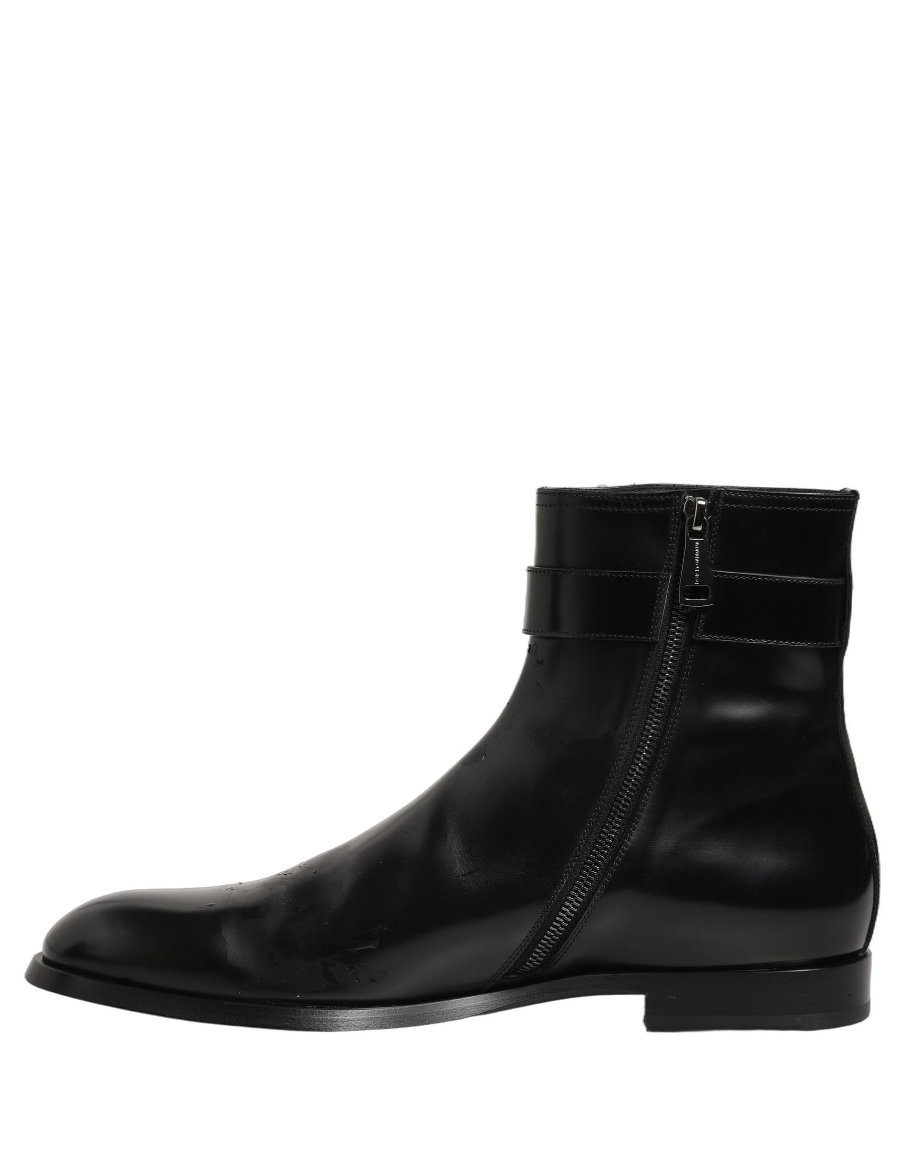 Dolce & Gabbana Black Leather Logo Buckle Mid Calf Boots Shoes | Regal Royce