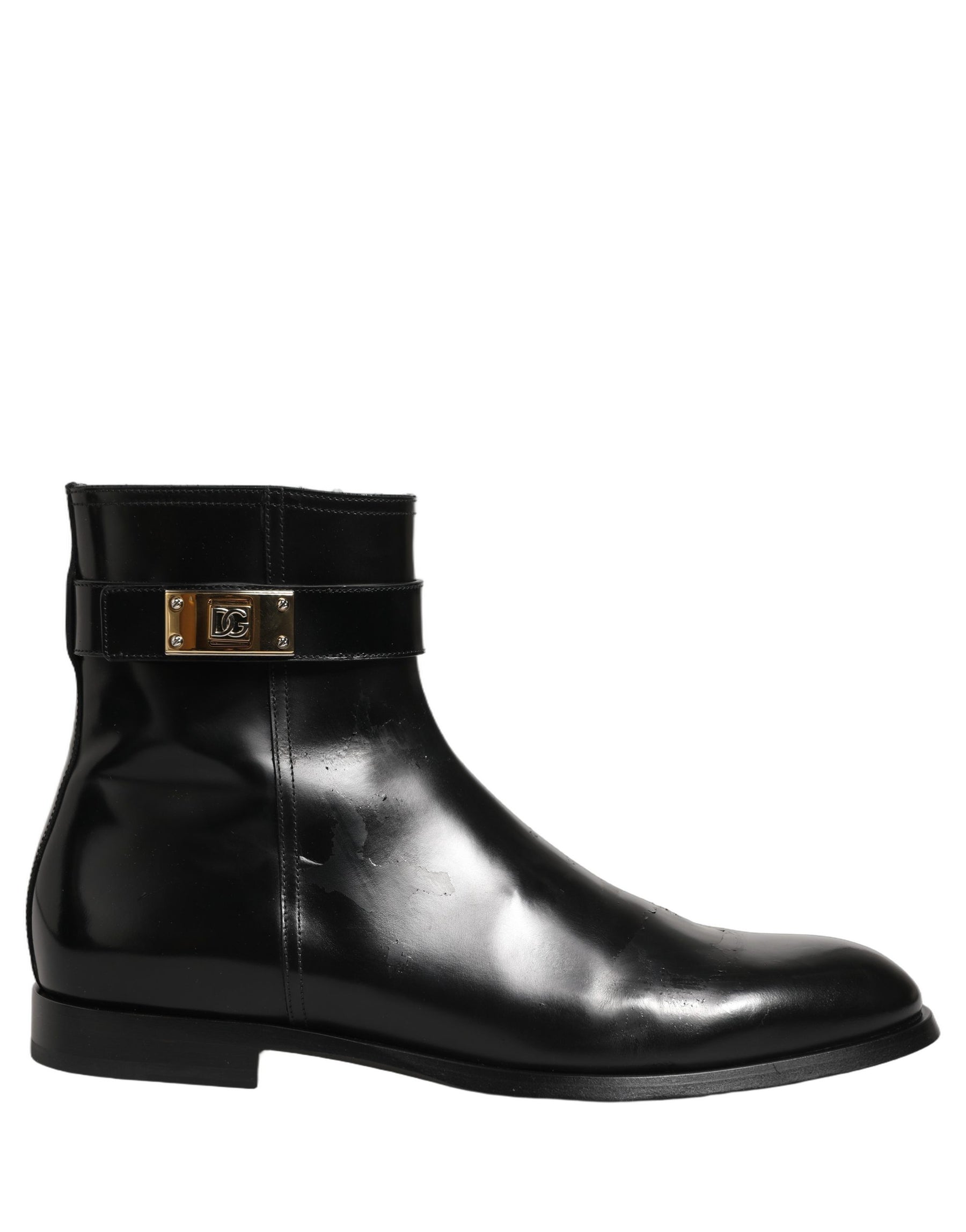 Dolce & Gabbana Black Leather Logo Buckle Mid Calf Boots Shoes | Regal Royce