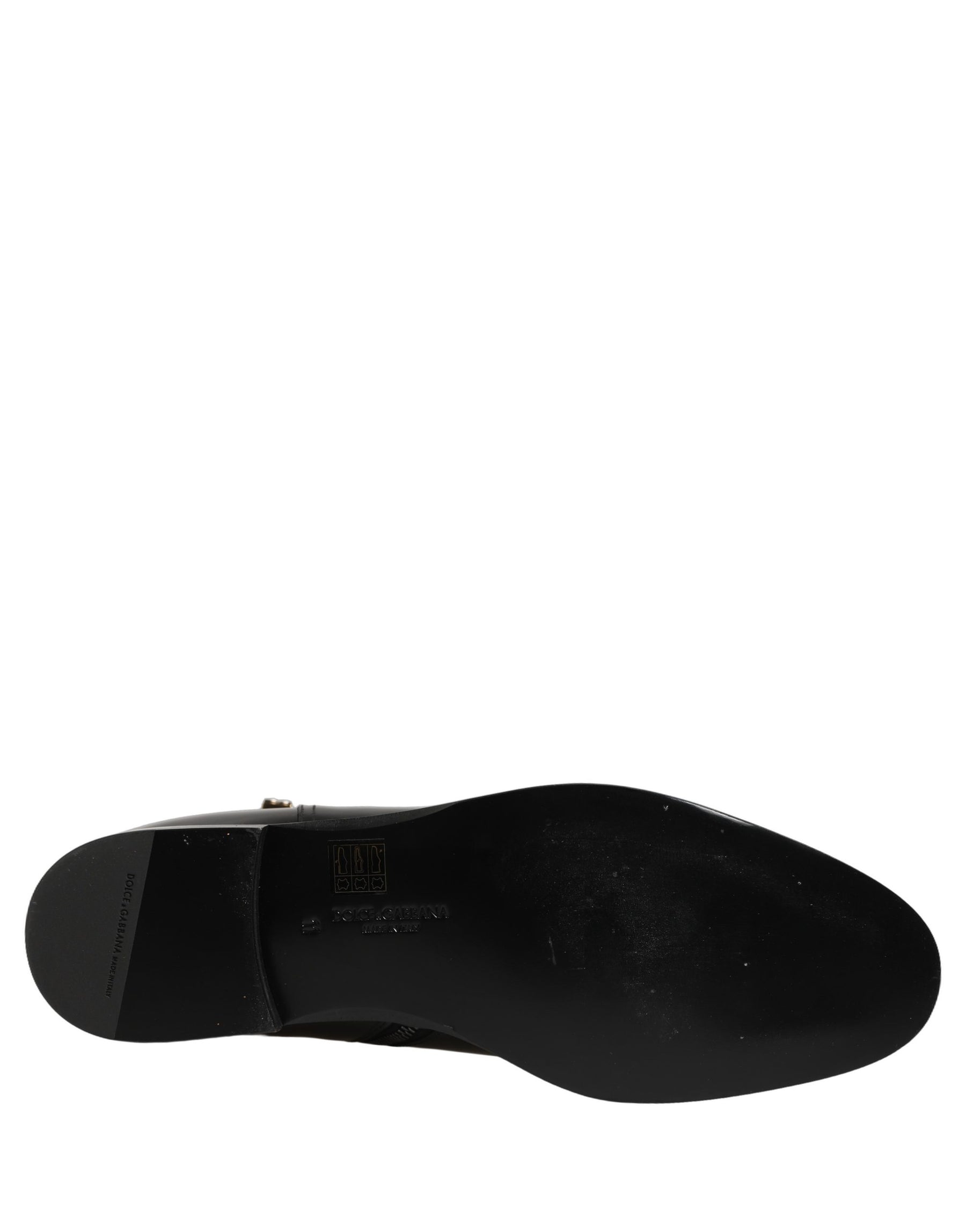 Dolce & Gabbana Black Leather Logo Buckle Mid Calf Boots Shoes | Regal Royce