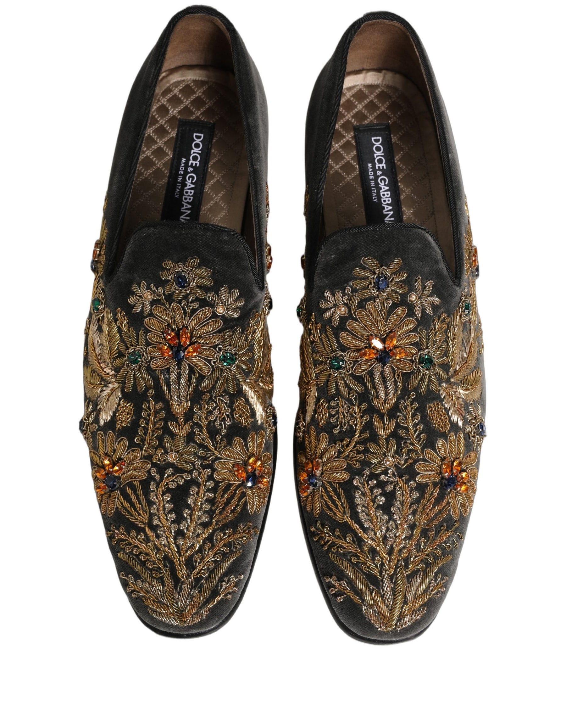 Dolce & Gabbana Black Velvet Embellished Dress Loafers Shoes | Regal Royce