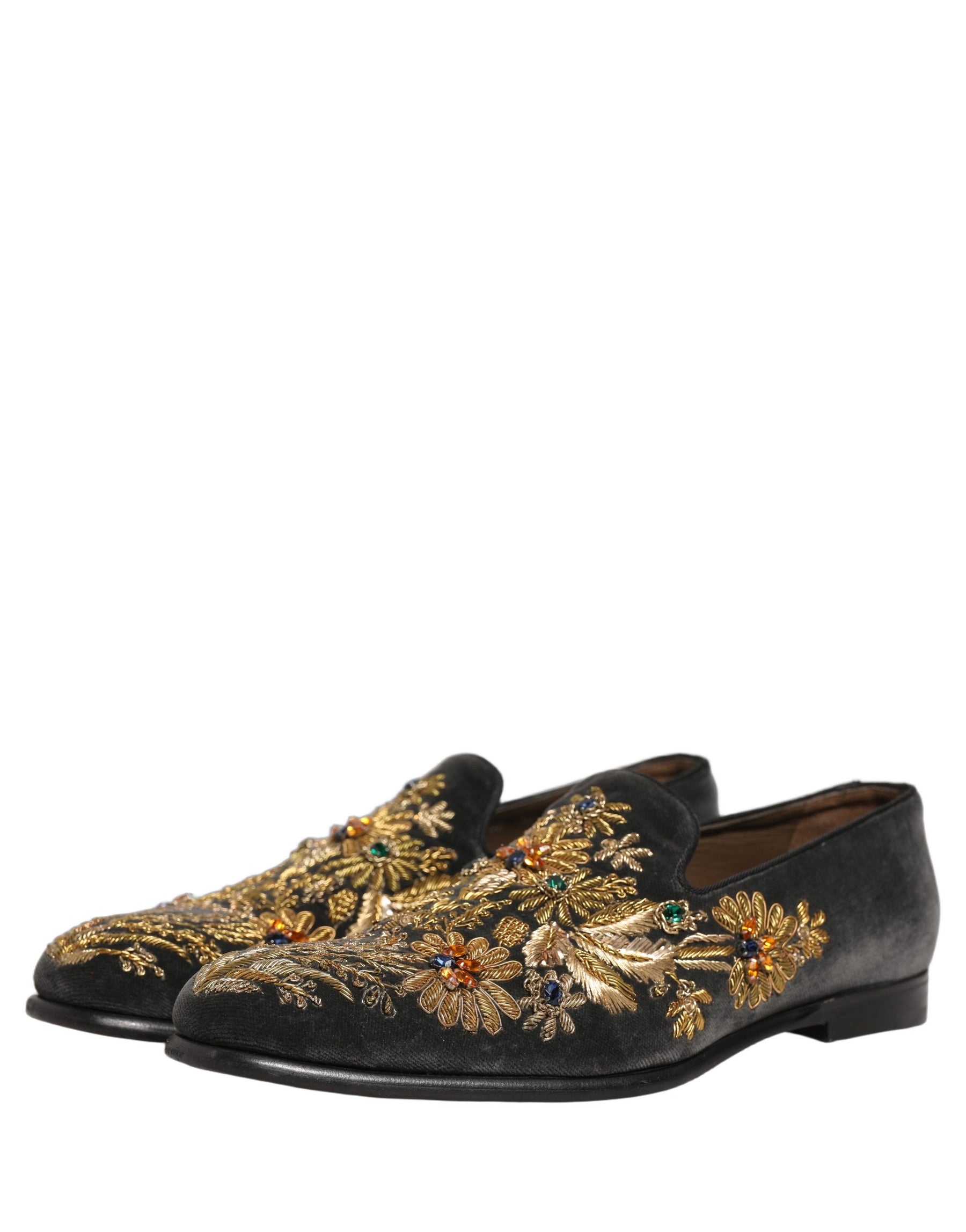 Dolce & Gabbana Black Velvet Embellished Dress Loafers Shoes | Regal Royce