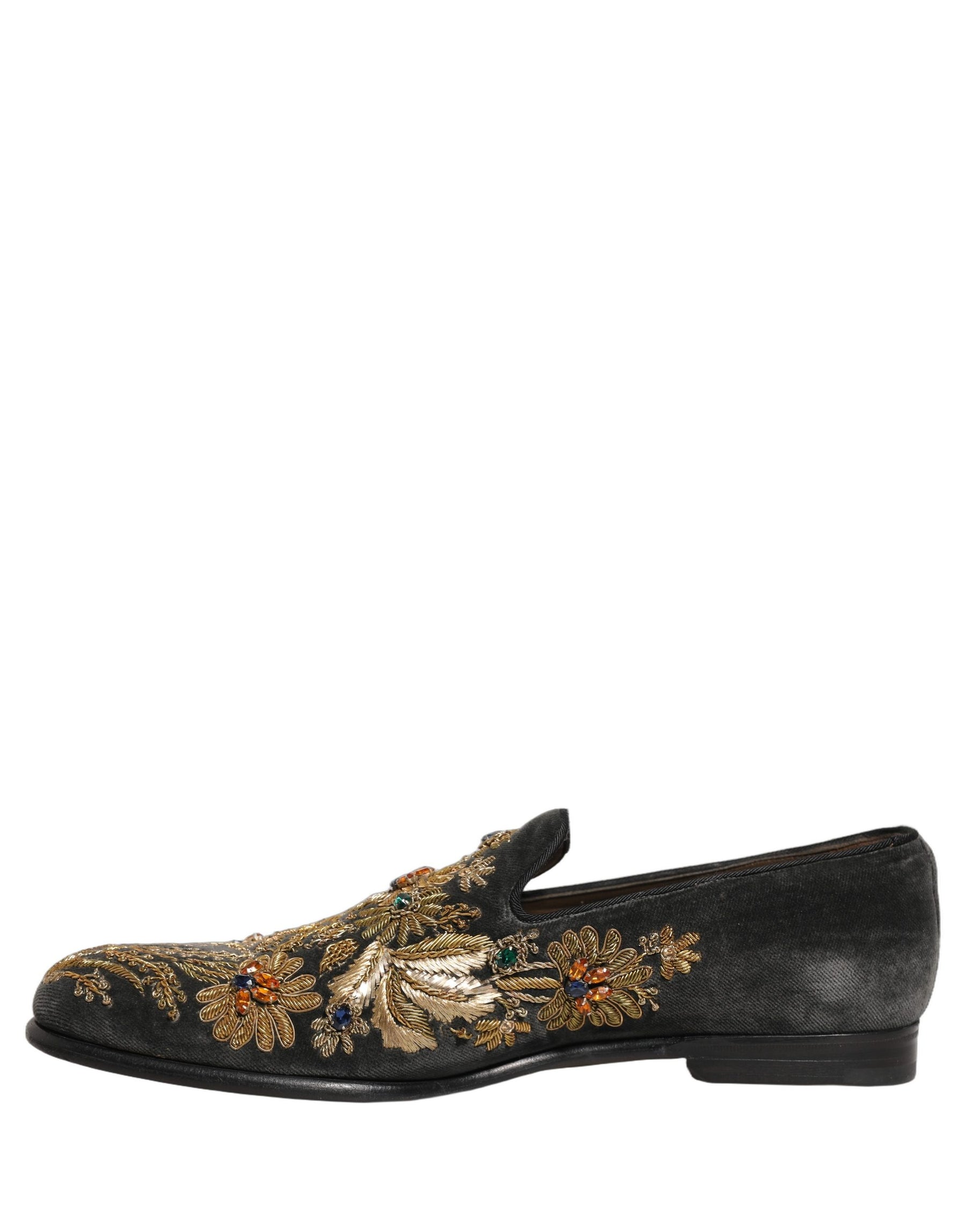 Dolce & Gabbana Black Velvet Embellished Dress Loafers Shoes | Regal Royce