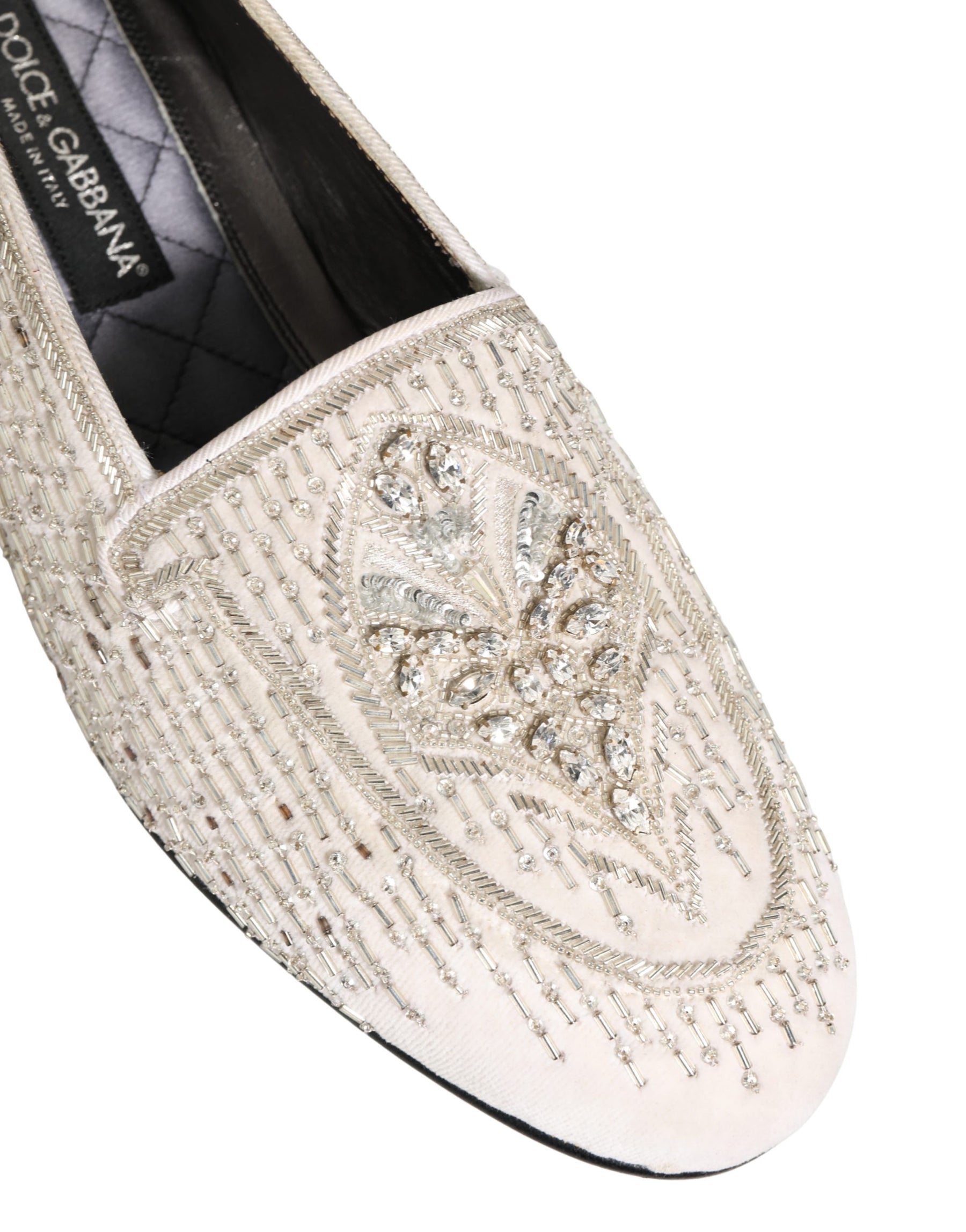 Dolce & Gabbana White Satin Embellished Dress Loafers Shoes | Regal Royce