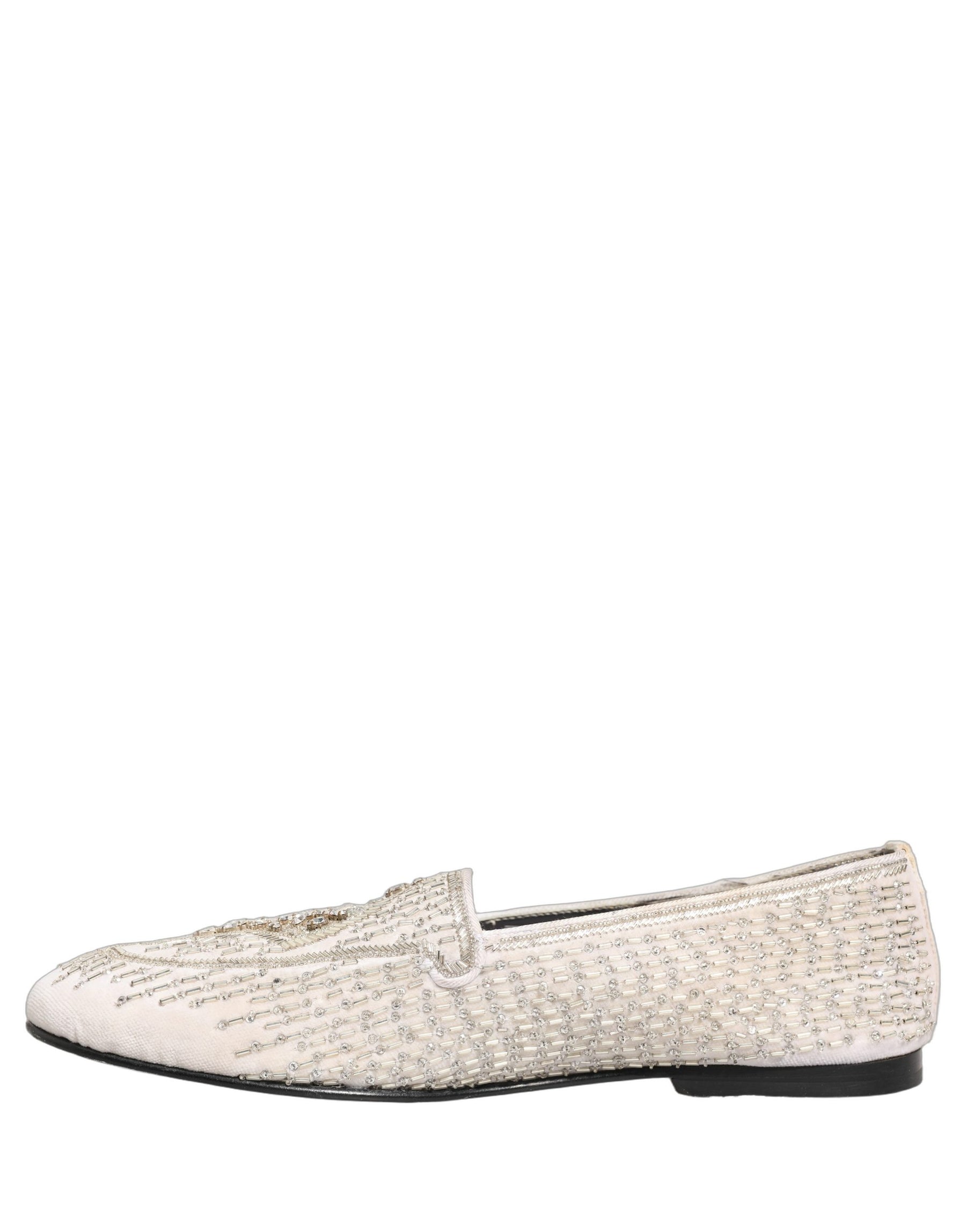 Dolce & Gabbana White Satin Embellished Dress Loafers Shoes | Regal Royce