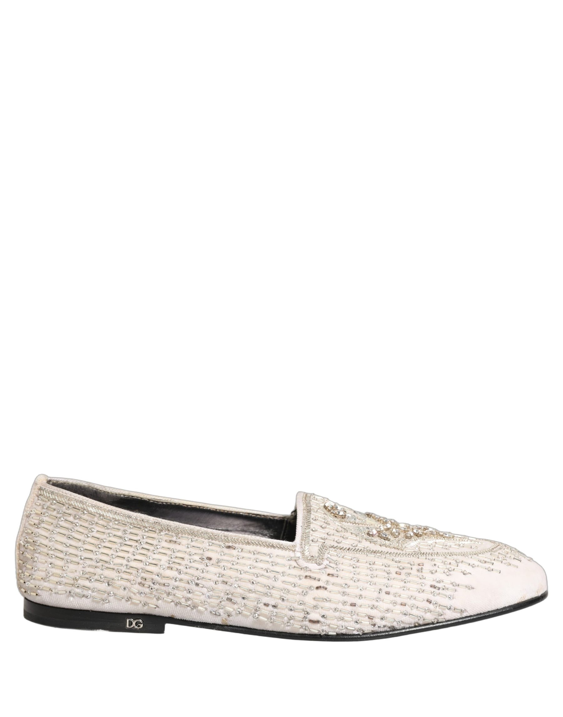 Dolce & Gabbana White Satin Embellished Dress Loafers Shoes | Regal Royce