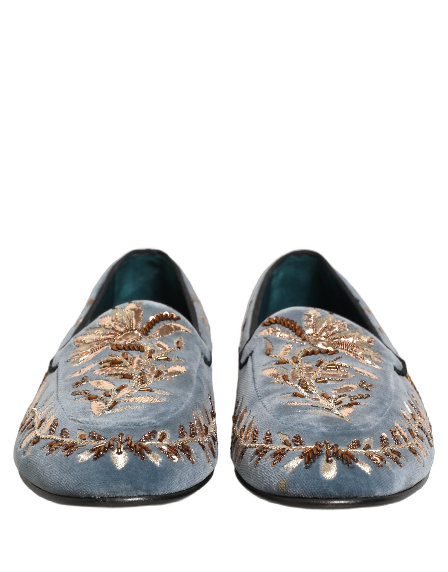 Dolce & Gabbana Blue Velvet Embellished Dress Loafers Shoes | Regal Royce