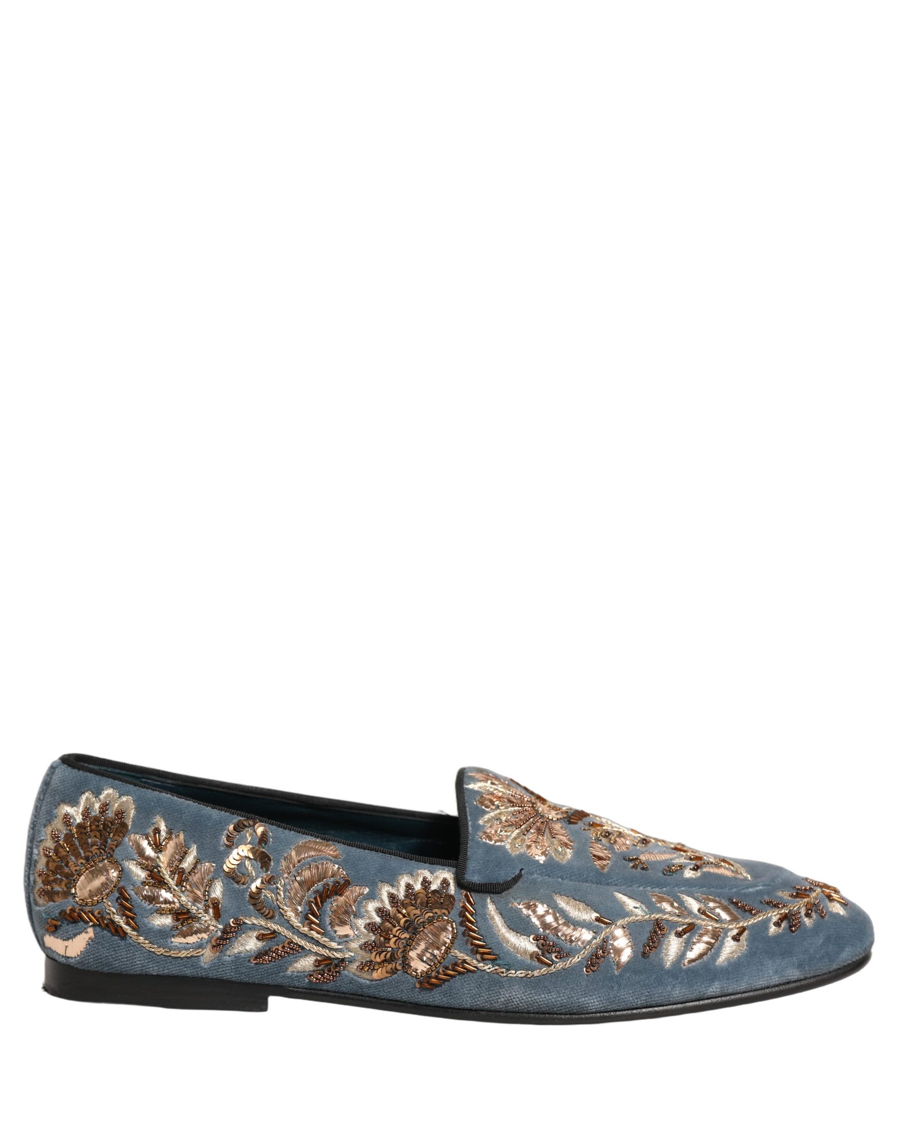 Dolce & Gabbana Blue Velvet Embellished Dress Loafers Shoes | Regal Royce