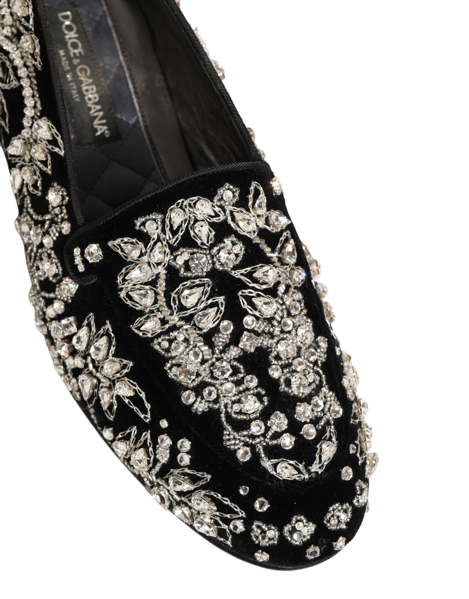 Dolce & Gabbana Black Velvet Embellished Dress Loafers Shoes | Regal Royce