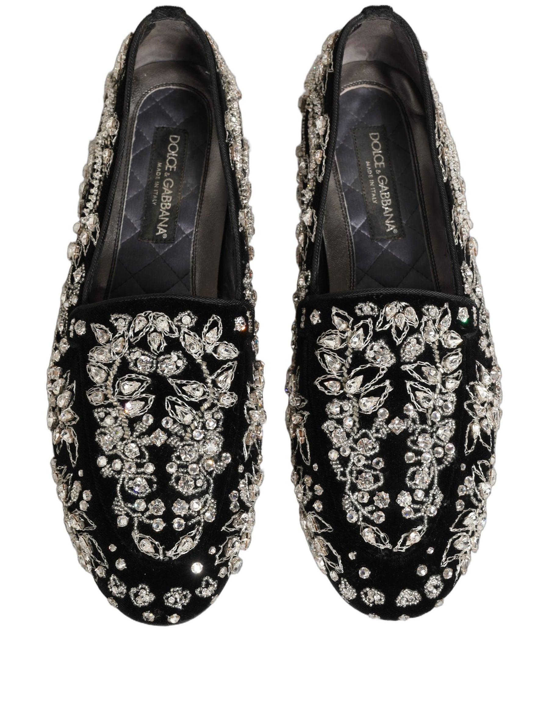 Dolce & Gabbana Black Velvet Embellished Dress Loafers Shoes | Regal Royce