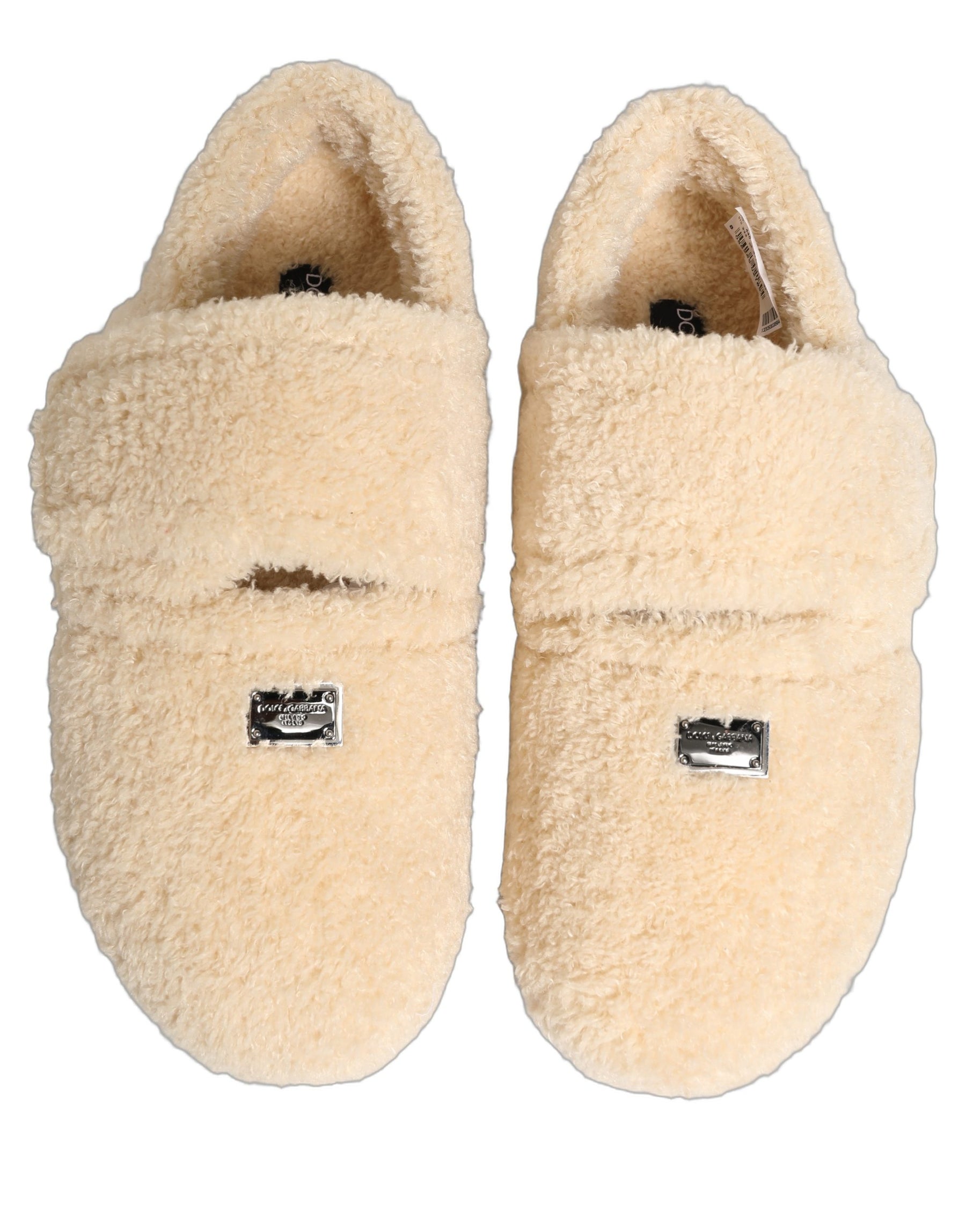 Dolce & Gabbana Beige Faux Fur Flats Men Slides Sandals Shoes | Regal Royce