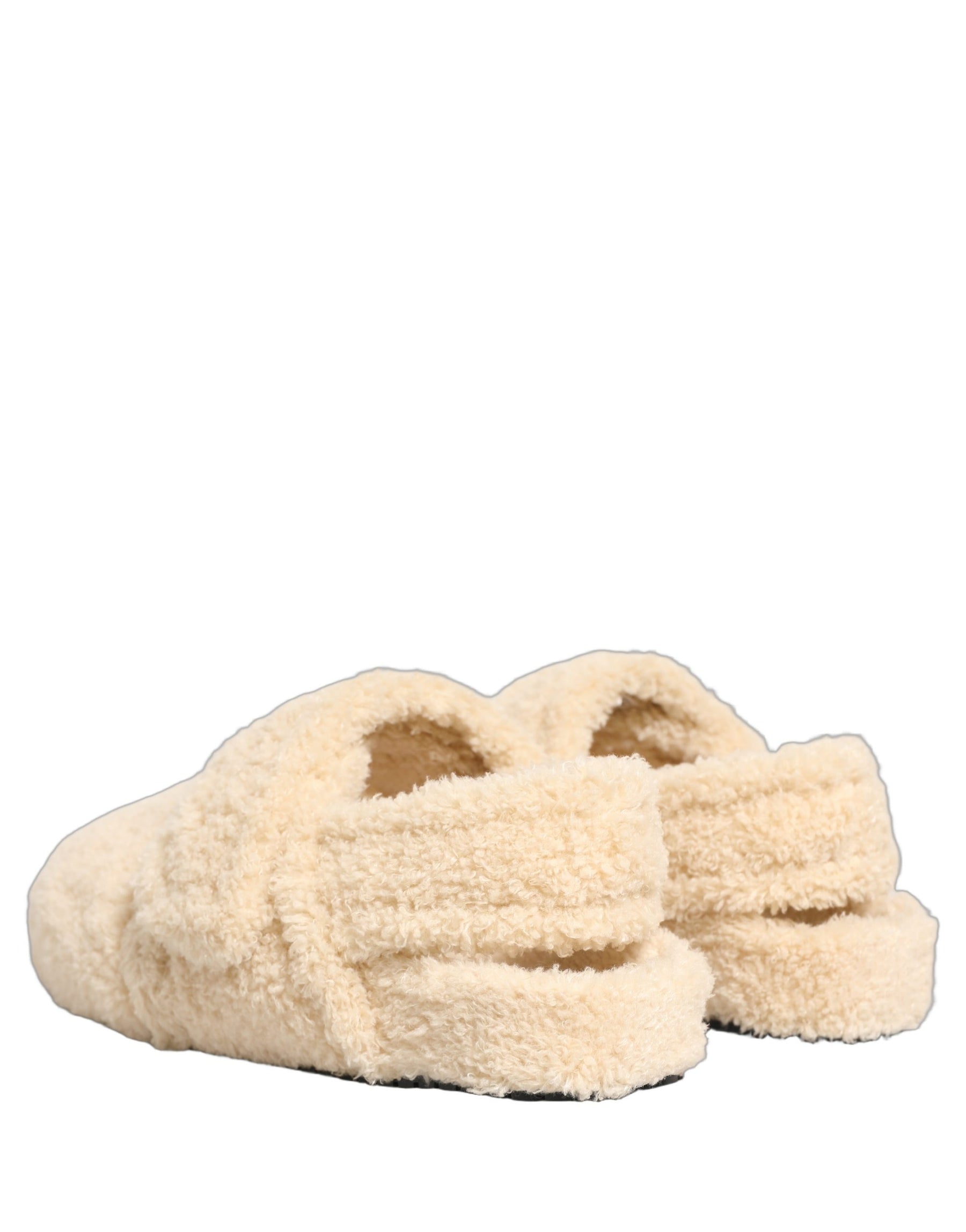 Dolce & Gabbana Beige Faux Fur Flats Men Slides Sandals Shoes | Regal Royce