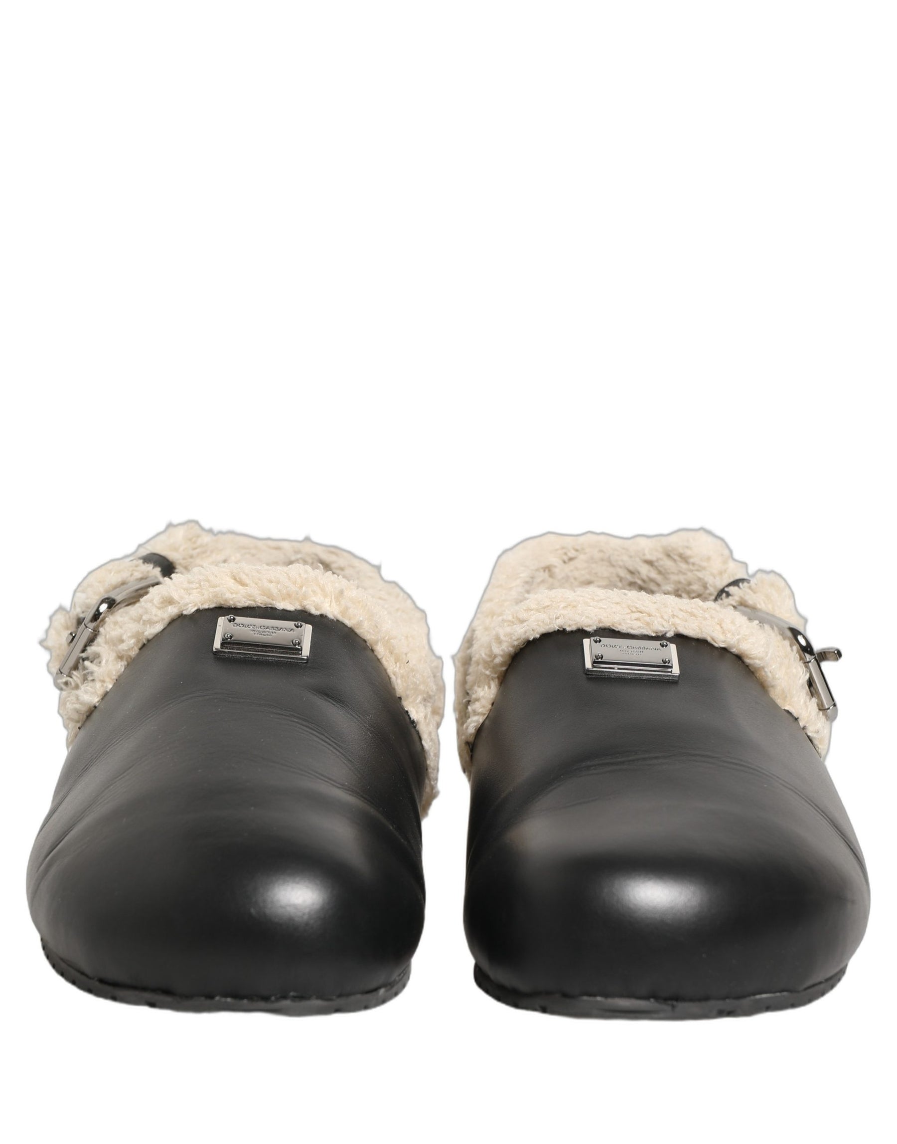 Dolce & Gabbana Beige Black Fur Shearling Slides Sandals Shoes | Regal Royce