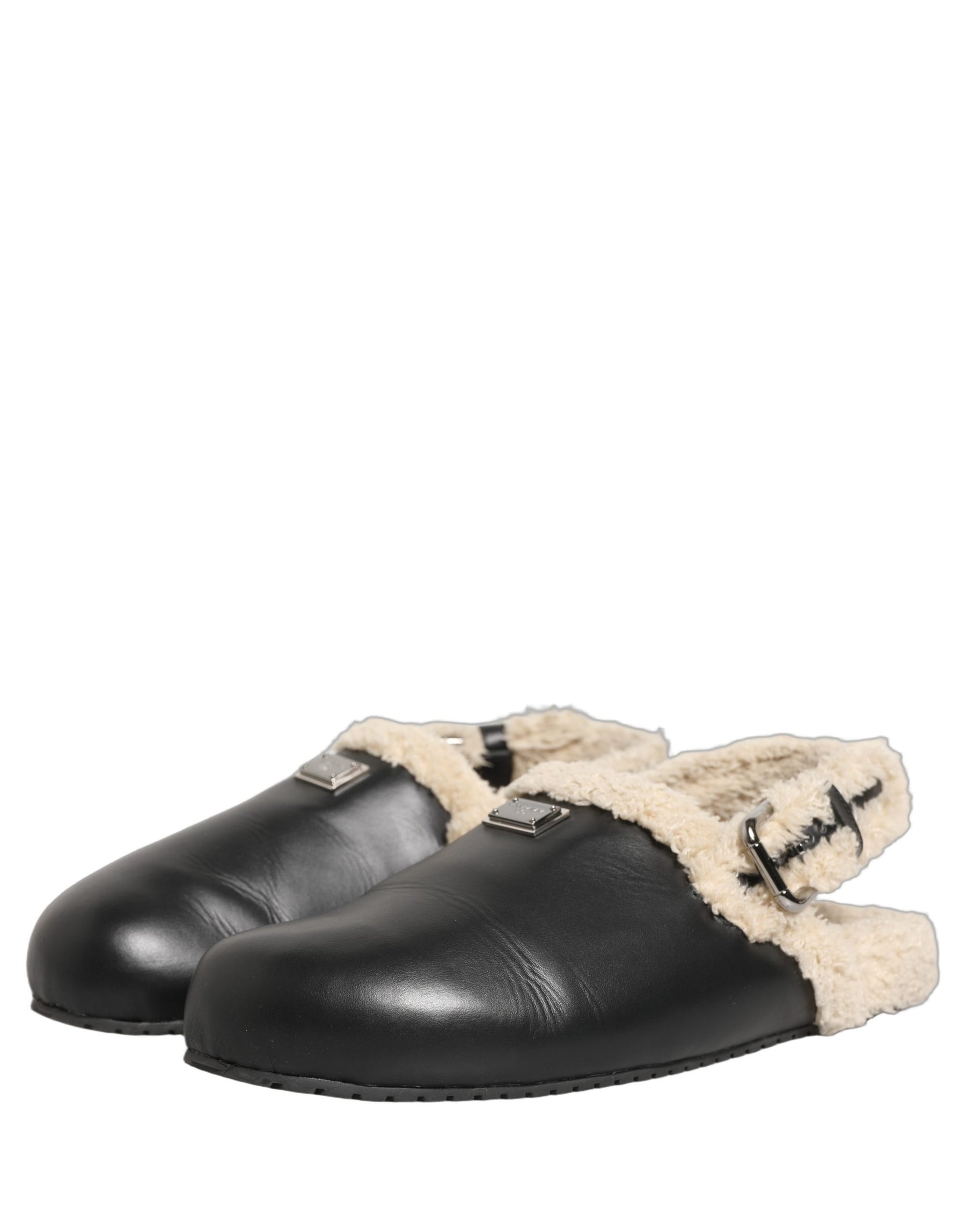 Dolce & Gabbana Beige Black Fur Shearling Slides Sandals Shoes | Regal Royce
