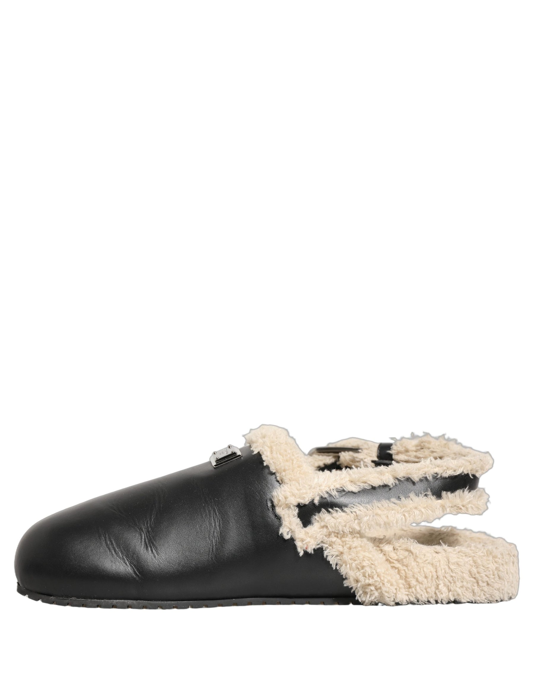 Dolce & Gabbana Beige Black Fur Shearling Slides Sandals Shoes | Regal Royce