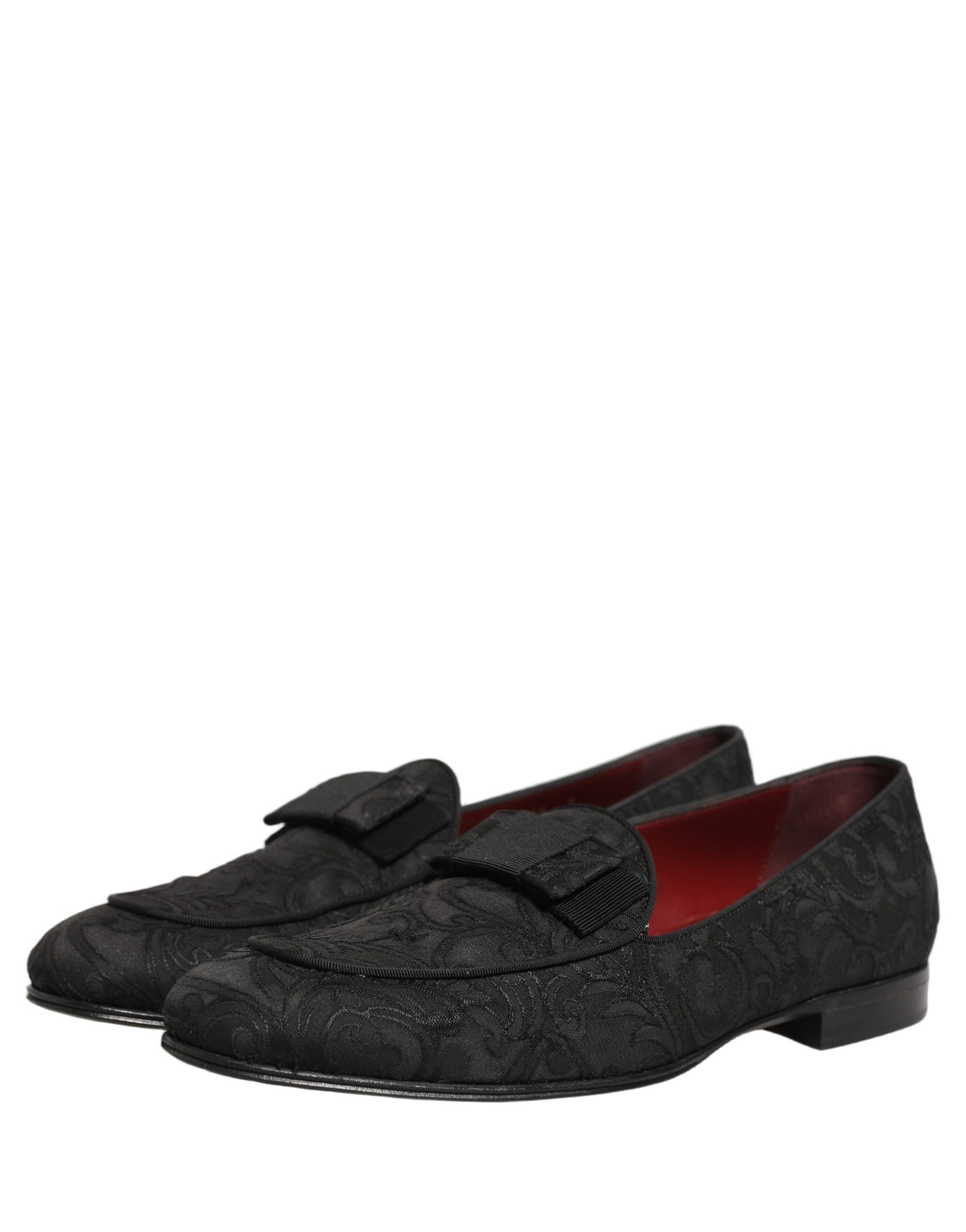 Dolce & Gabbana Black Floral Brocade Men Dress Loafers Shoes | Regal Royce