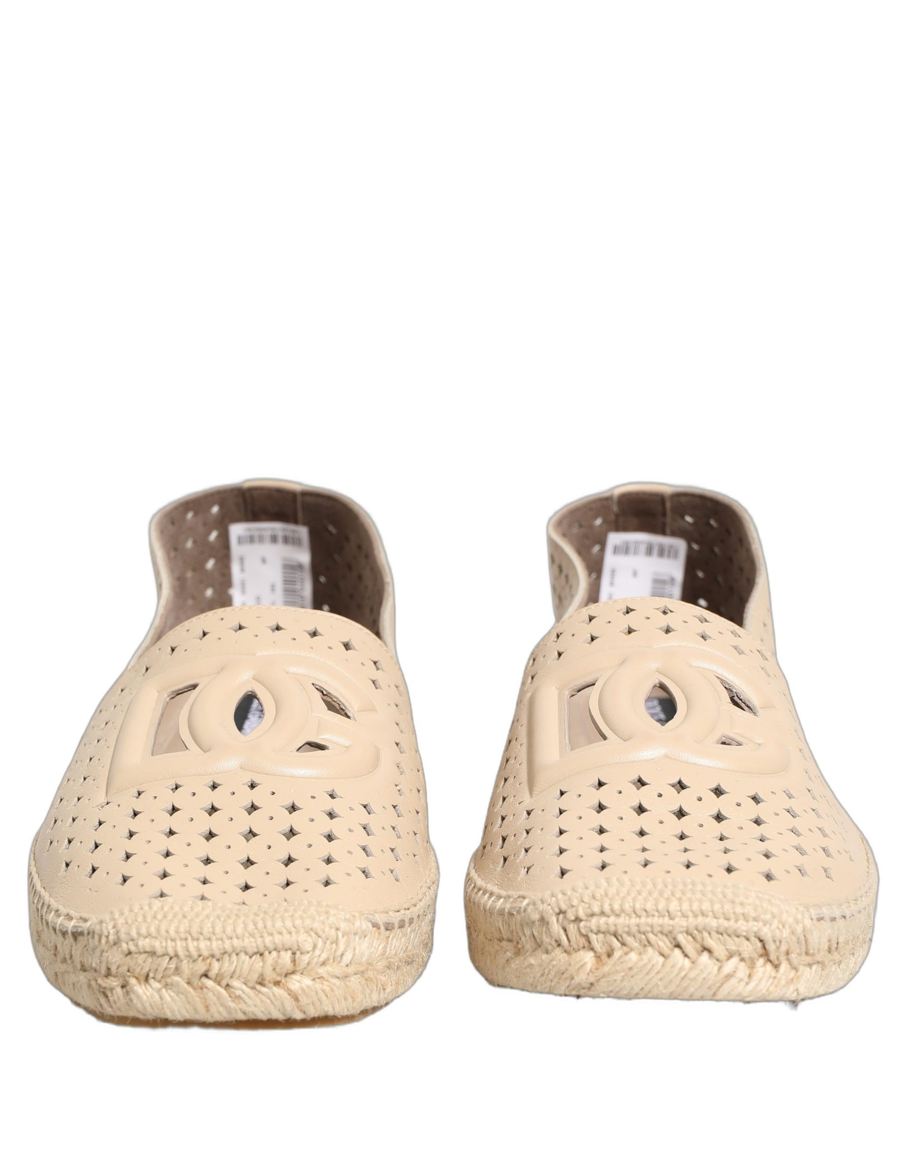 Dolce & Gabbana Beige Leather Cutout Logo Espadrilles Shoes | Regal Royce