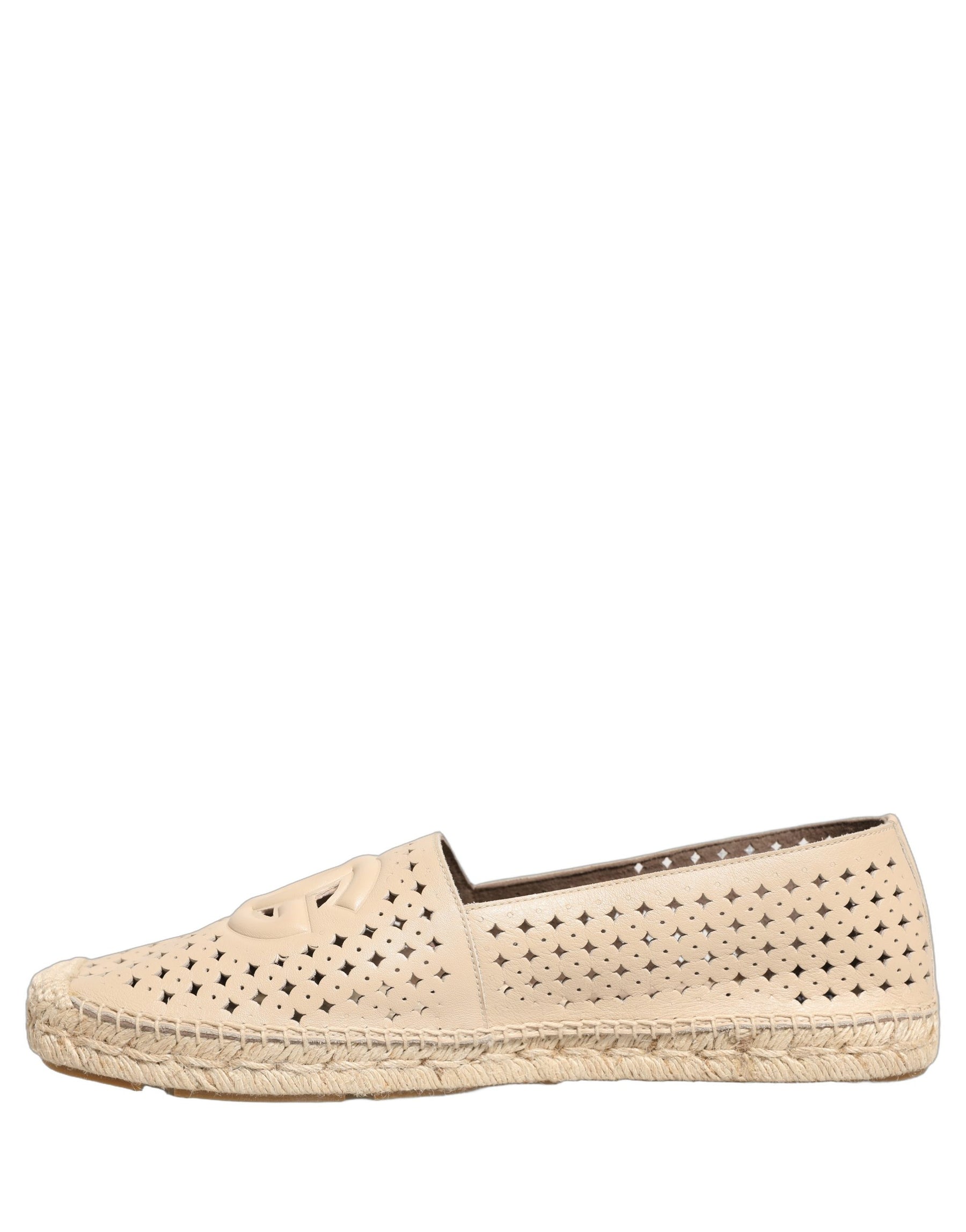 Dolce & Gabbana Beige Leather Cutout Logo Espadrilles Shoes | Regal Royce