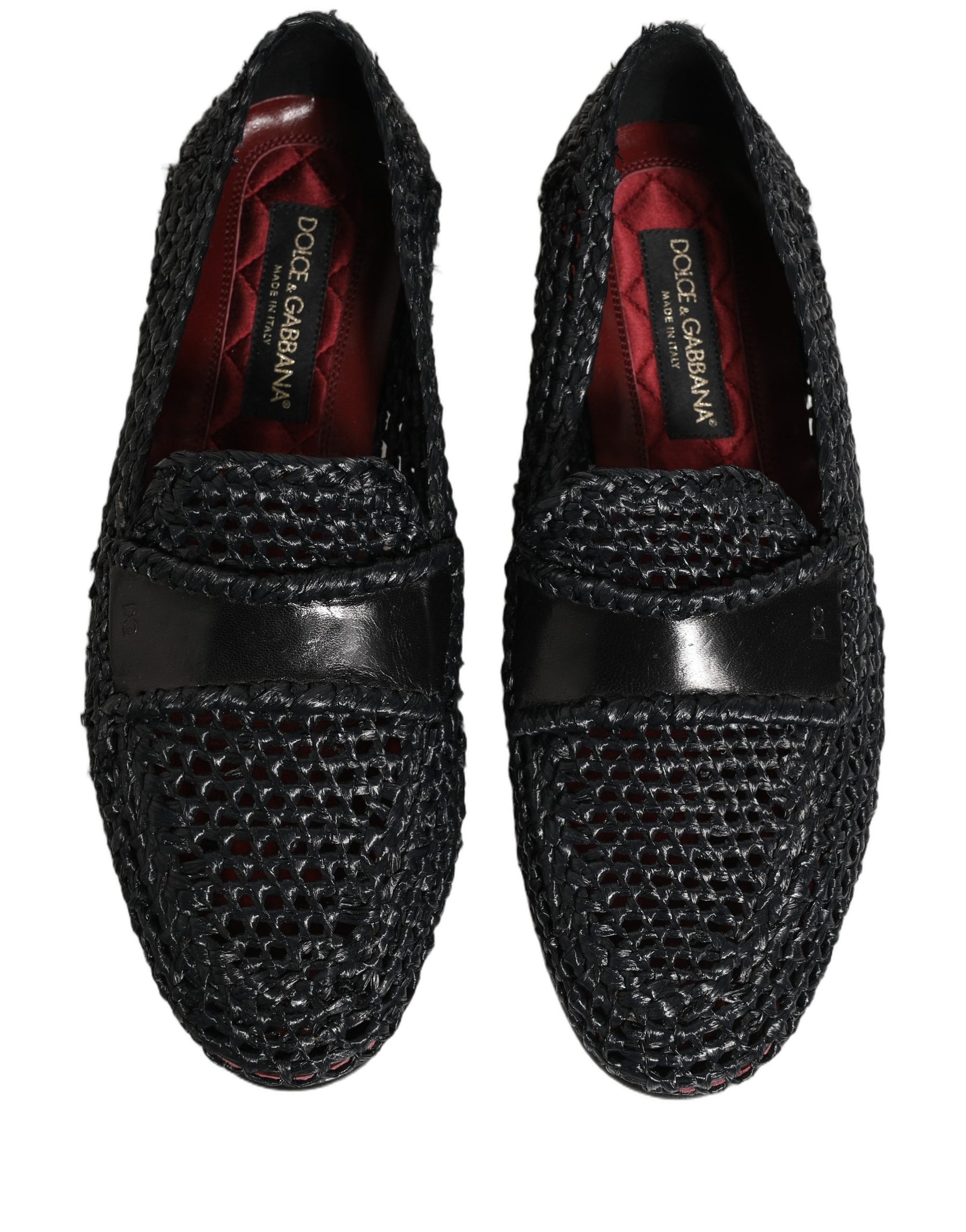 Dolce & Gabbana Black Woven Raffia Slip On Loafers Shoes | Regal Royce
