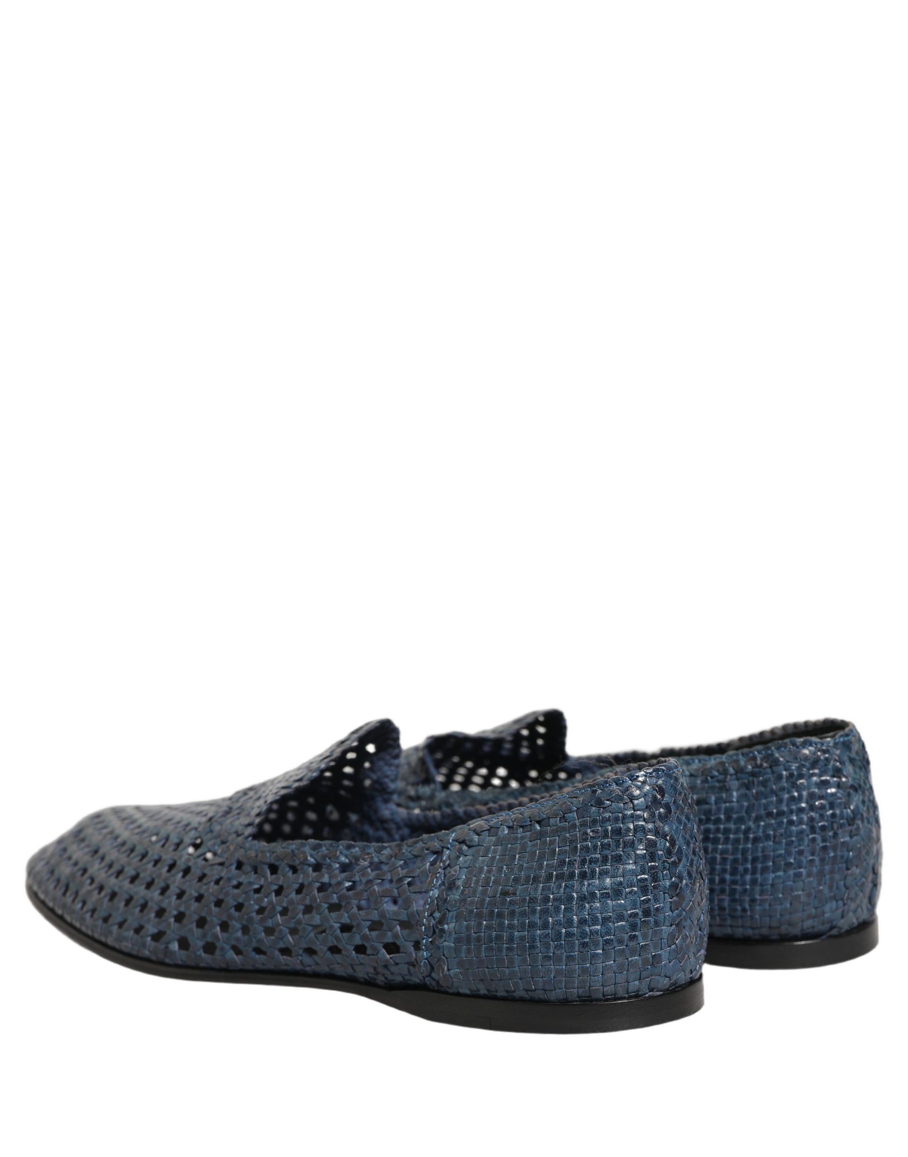 Dolce & Gabbana Blue Woven Raffia Slip On Loafers Men Shoes | Regal Royce