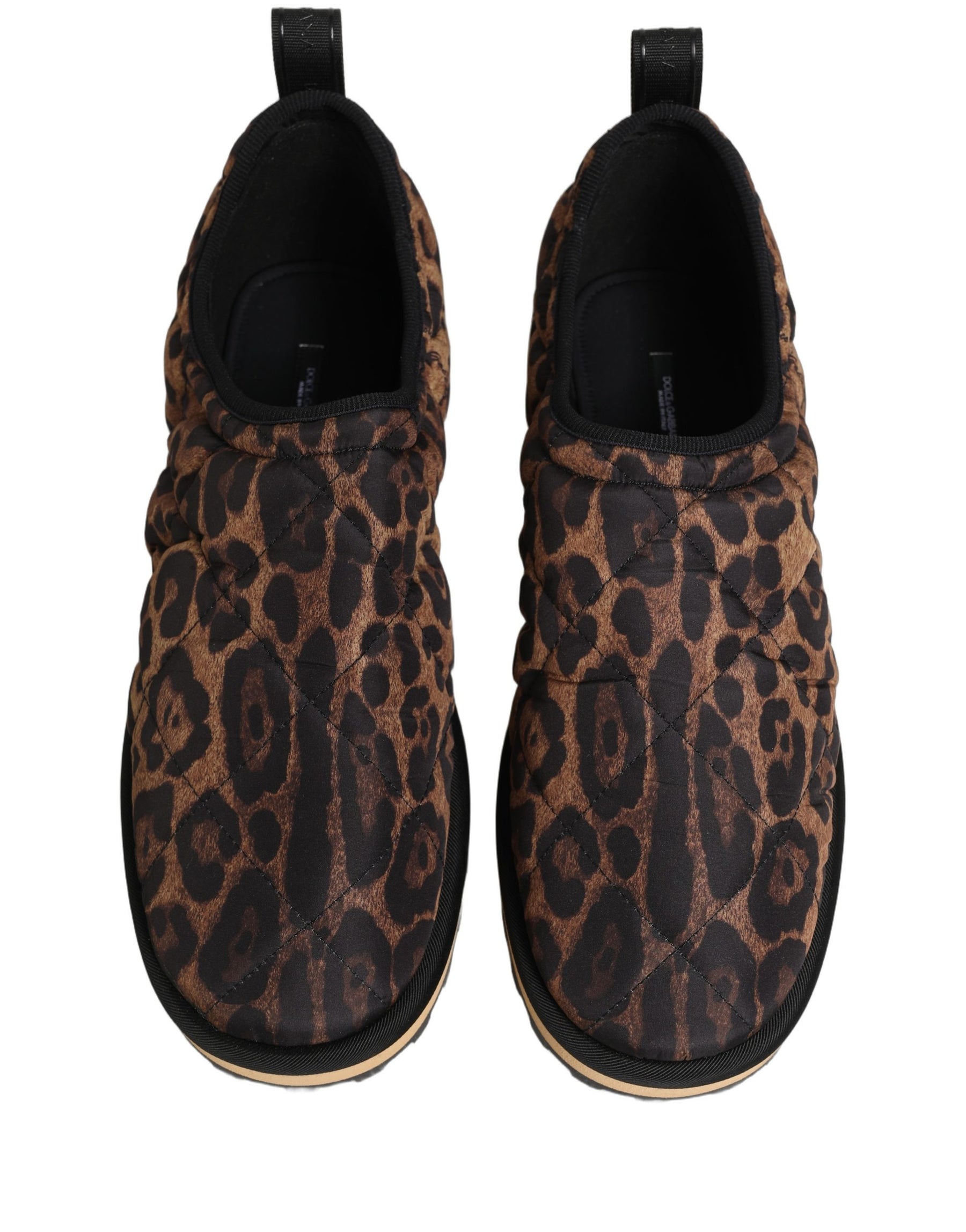Dolce & Gabbana Brown Leopard Print Quilted Men Sneakers Shoes | Regal Royce