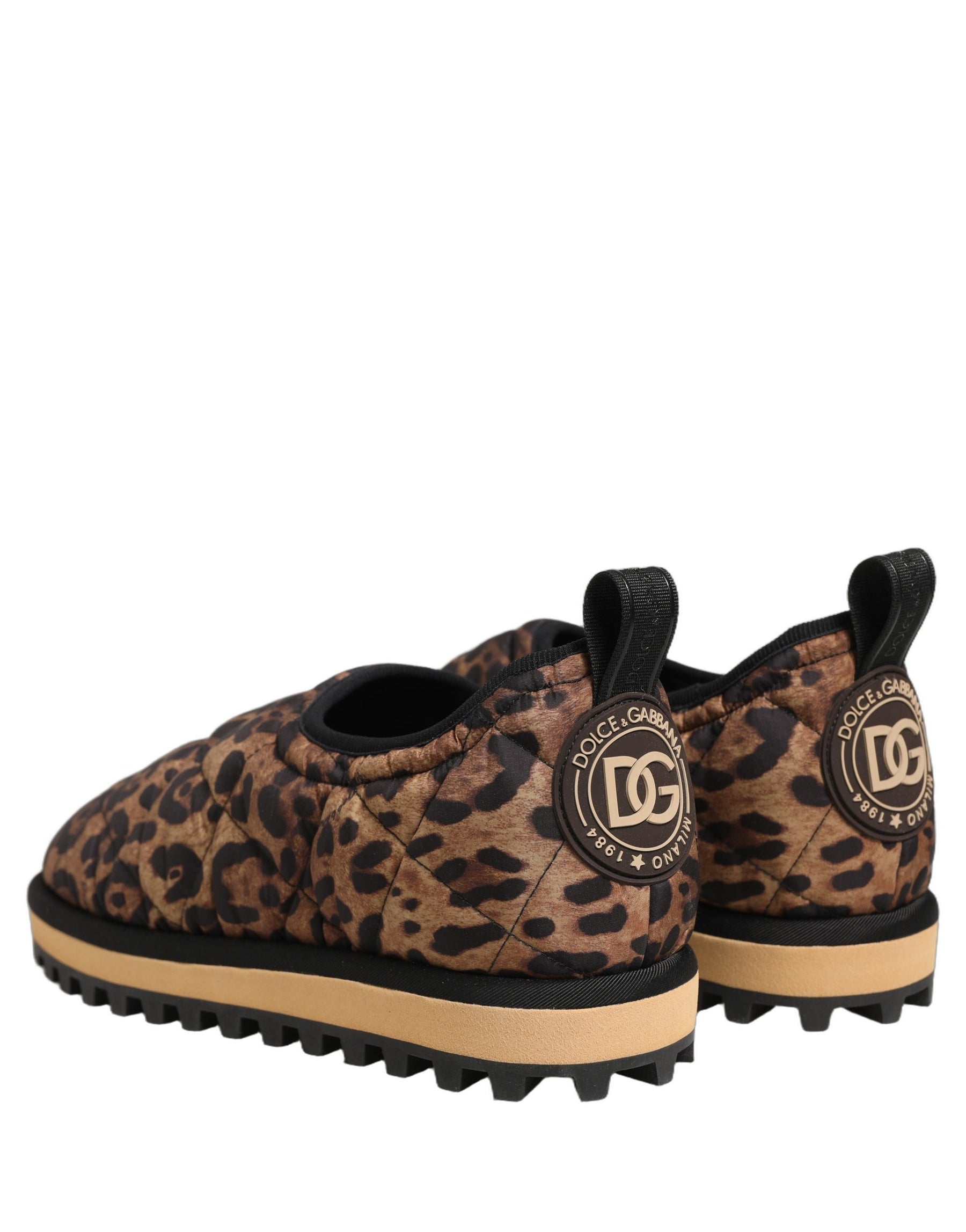Dolce & Gabbana Brown Leopard Print Quilted Men Sneakers Shoes | Regal Royce