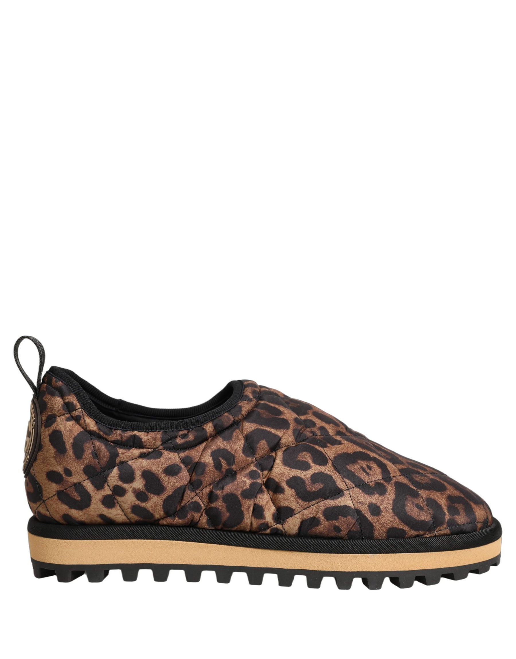 Dolce & Gabbana Brown Leopard Print Quilted Men Sneakers Shoes | Regal Royce