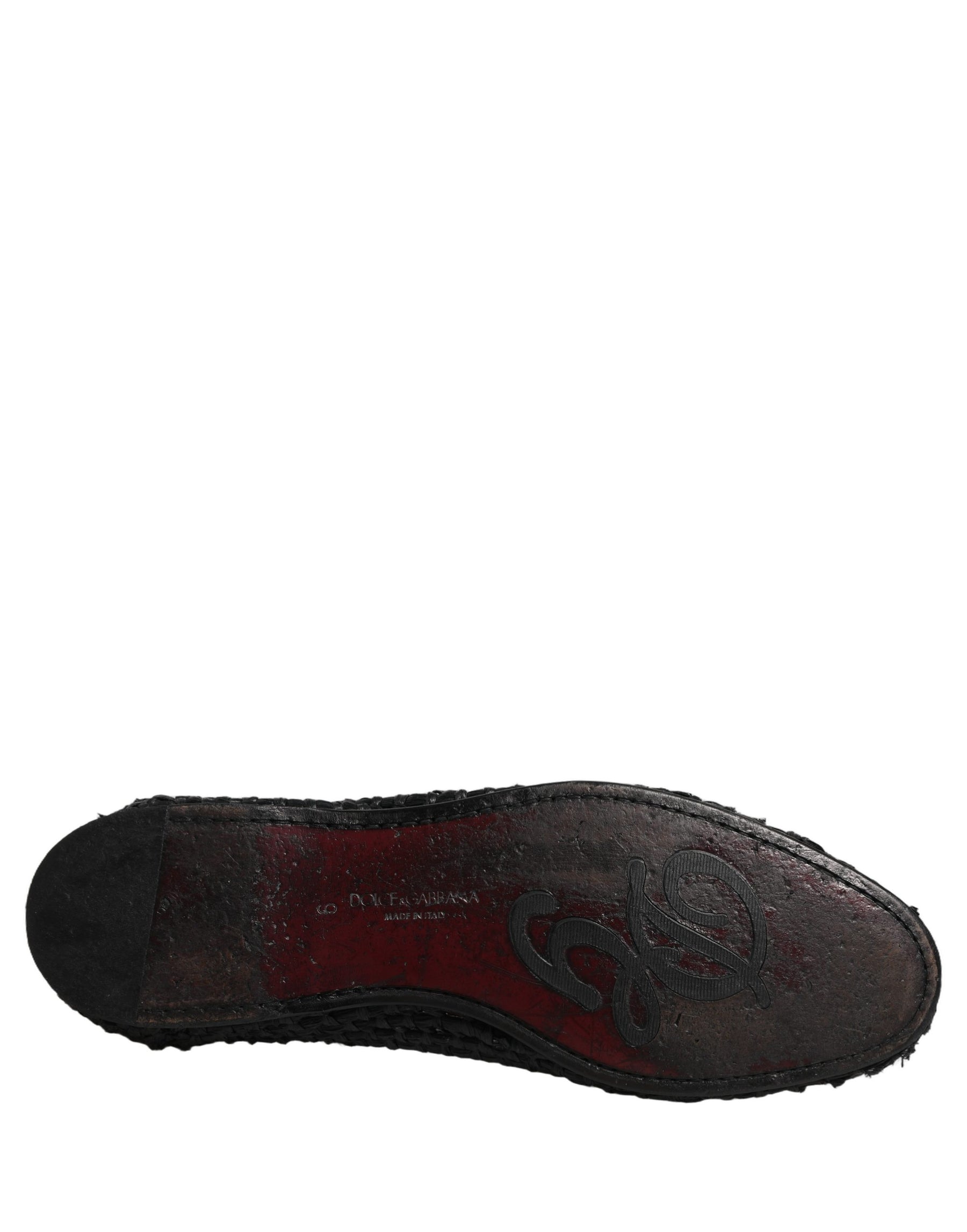 Dolce & Gabbana Black Woven Leather Slip On Loafers Men Shoes | Regal Royce