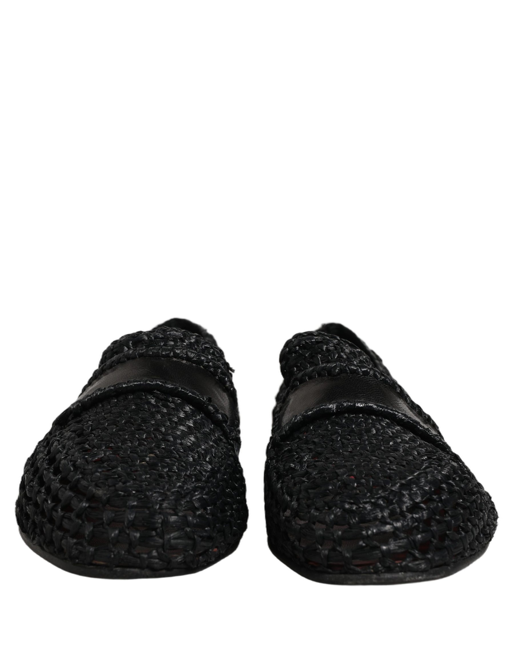 Dolce & Gabbana Black Woven Leather Slip On Loafers Men Shoes | Regal Royce