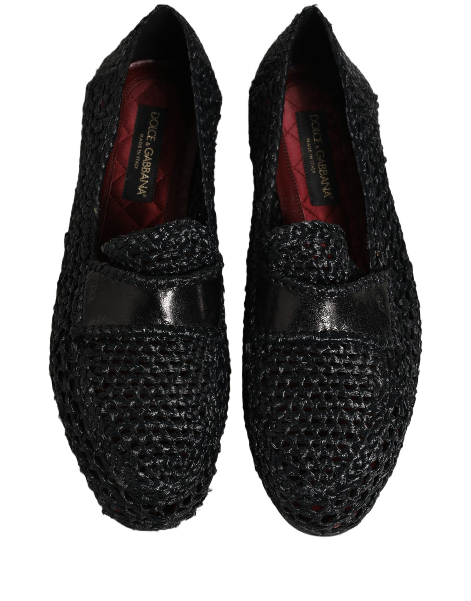 Dolce & Gabbana Black Woven Leather Slip On Loafers Men Shoes | Regal Royce