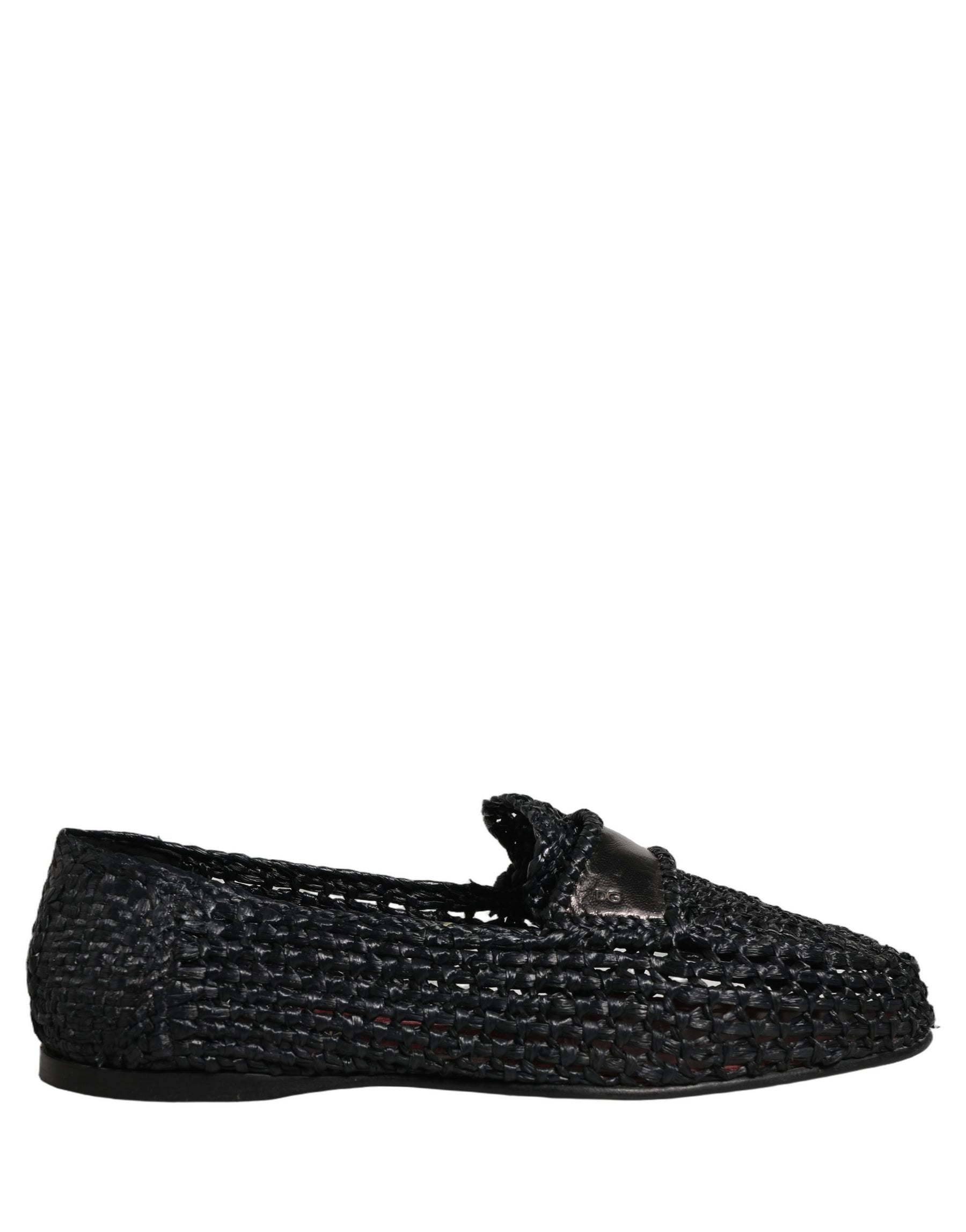 Dolce & Gabbana Black Woven Leather Slip On Loafers Men Shoes | Regal Royce