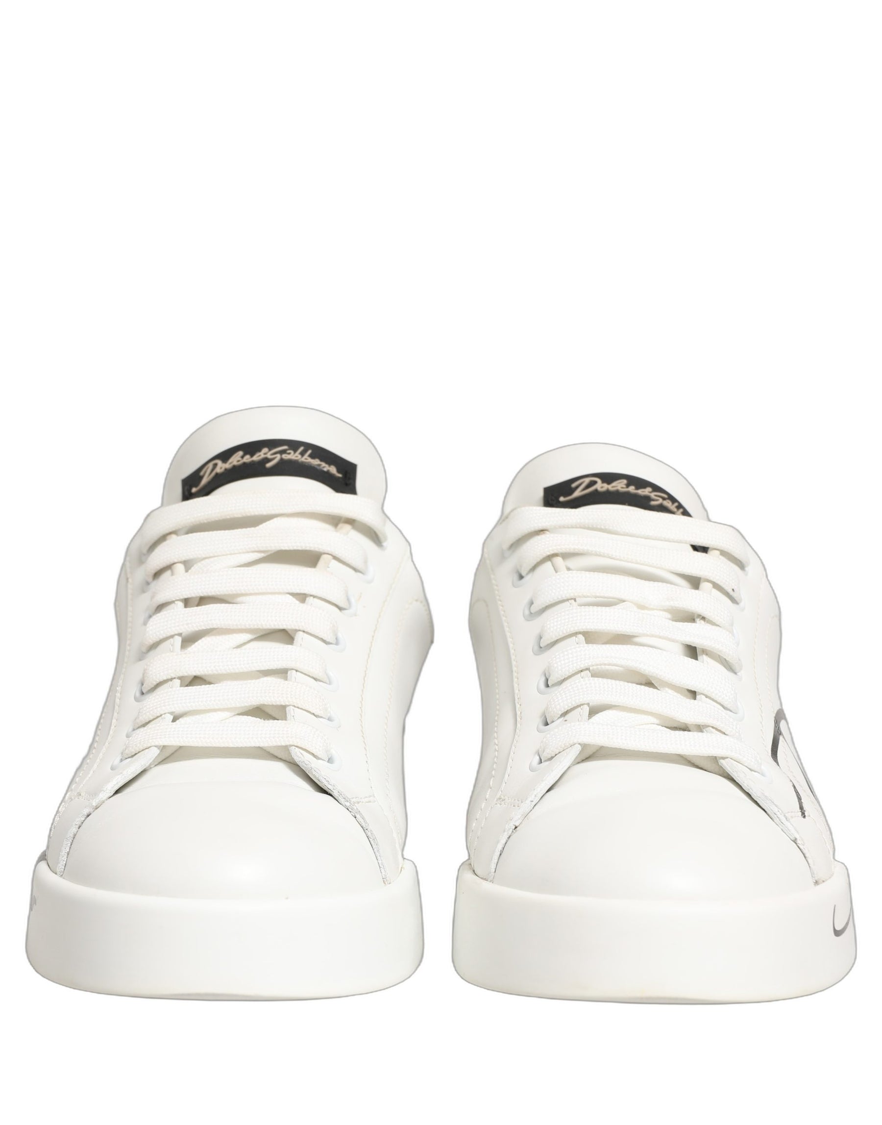 Dolce & Gabbana White Gold Low Top Leather Sneakers Shoes | Regal Royce