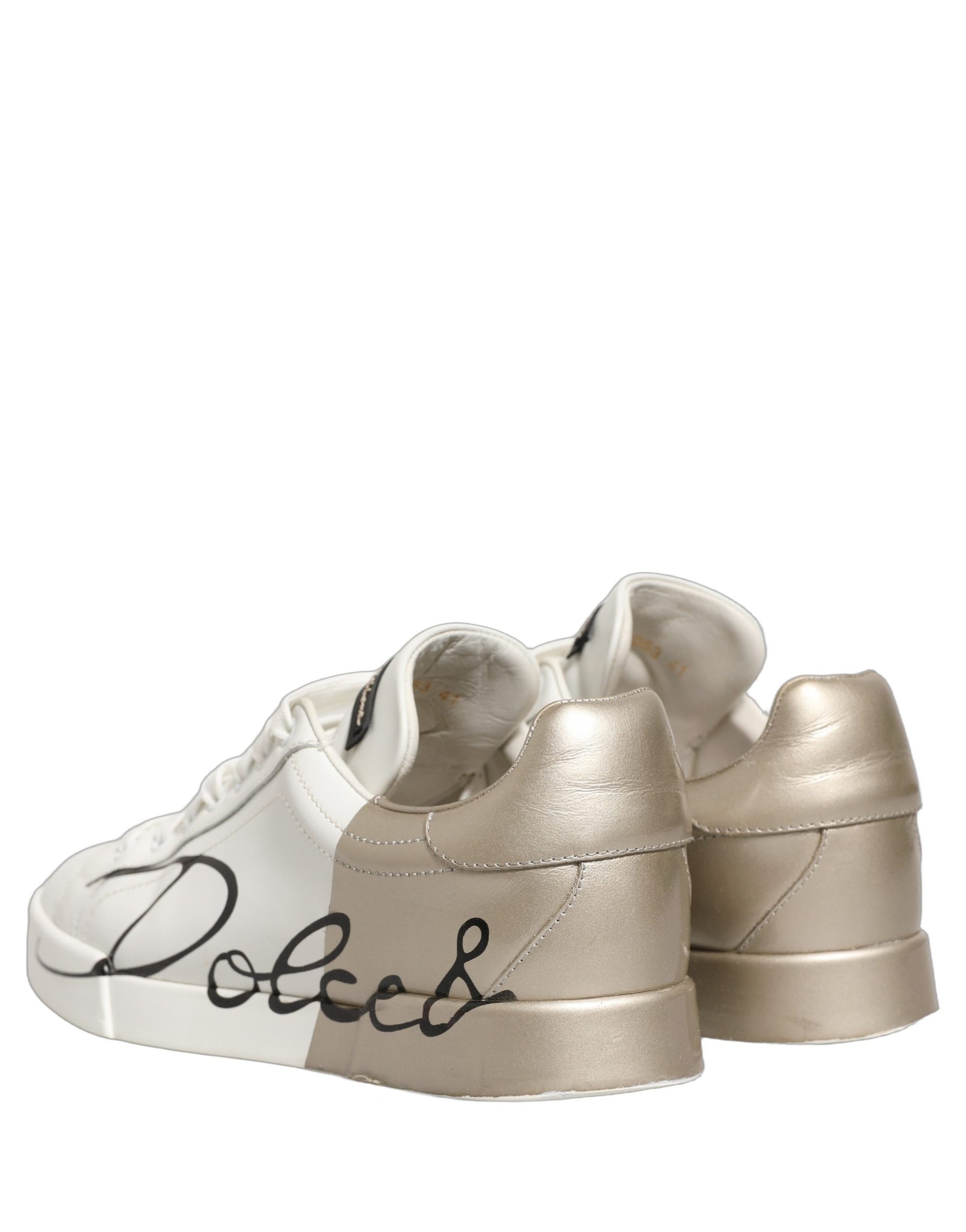 Dolce & Gabbana White Gold Low Top Leather Sneakers Shoes | Regal Royce