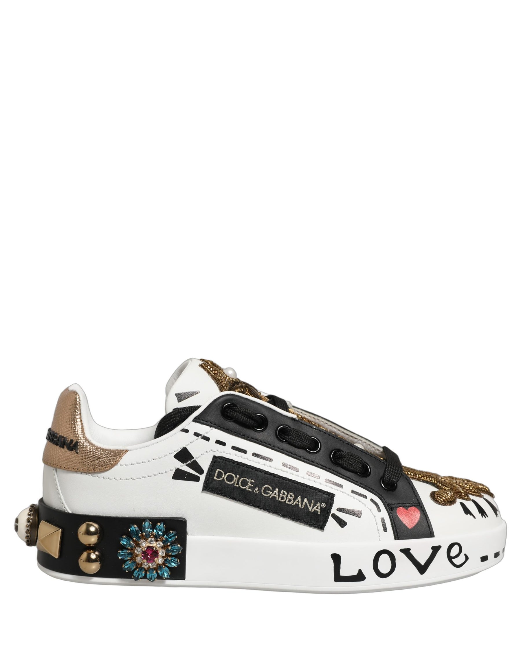Dolce & Gabbana White Gold Studded Portofino Sneakers Shoes | Regal Royce