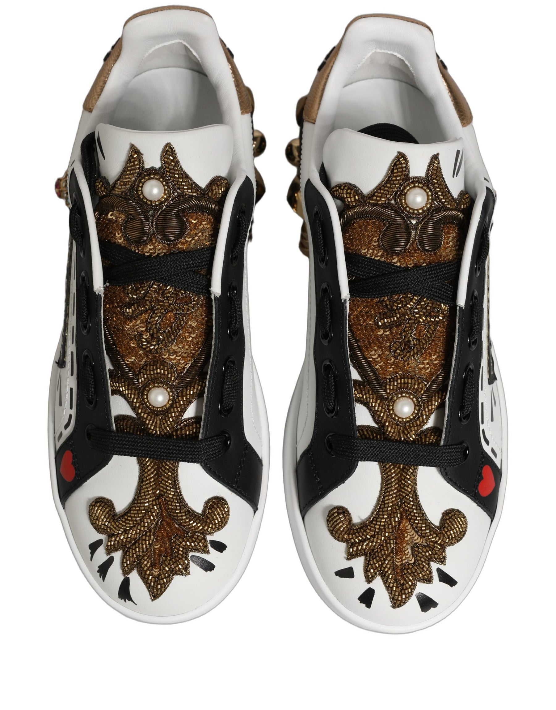 Dolce & Gabbana White Gold Studded Portofino Sneakers Shoes | Regal Royce