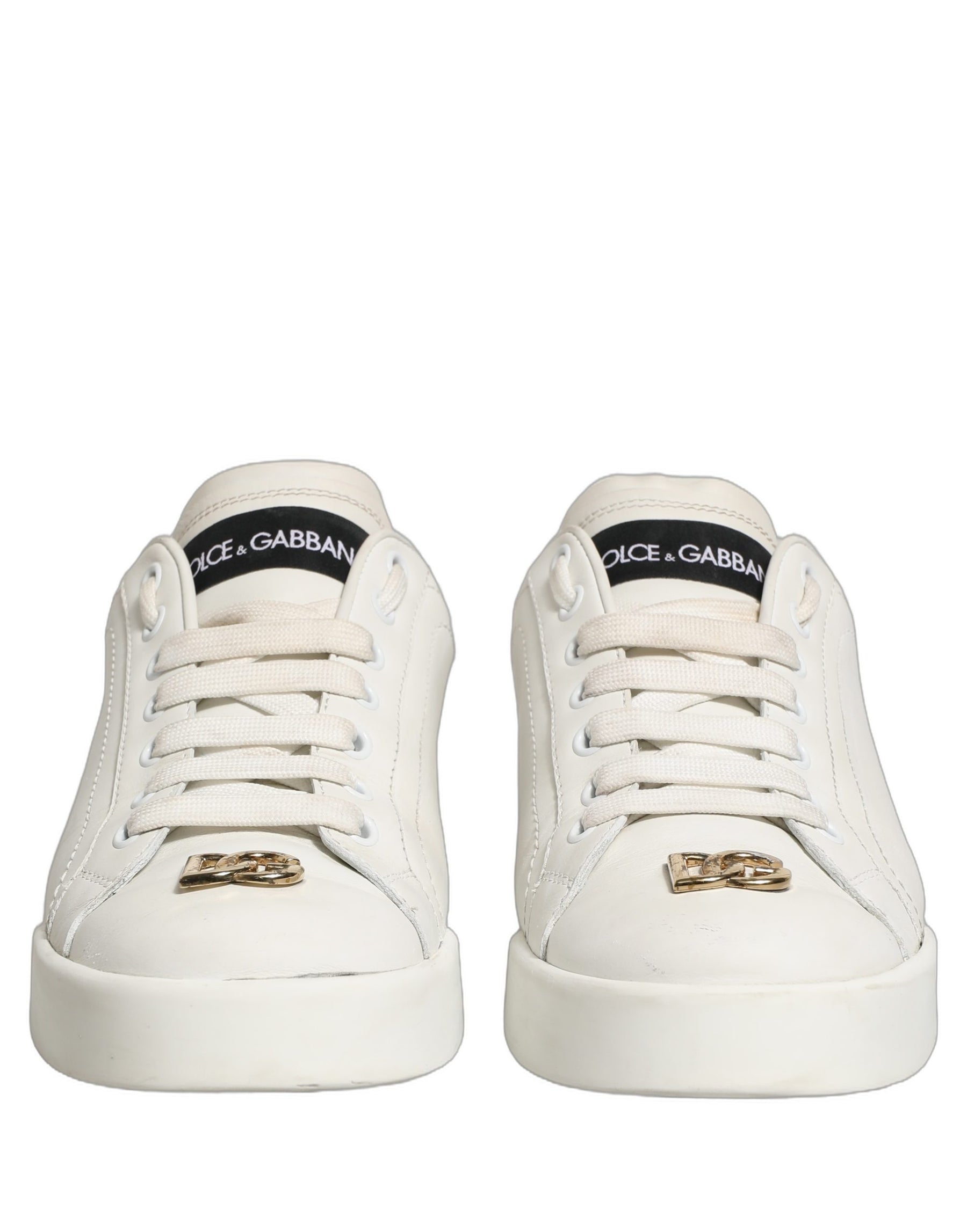 Dolce & Gabbana White Leather Logo Plaque Low Top Sneakers Shoes | Regal Royce