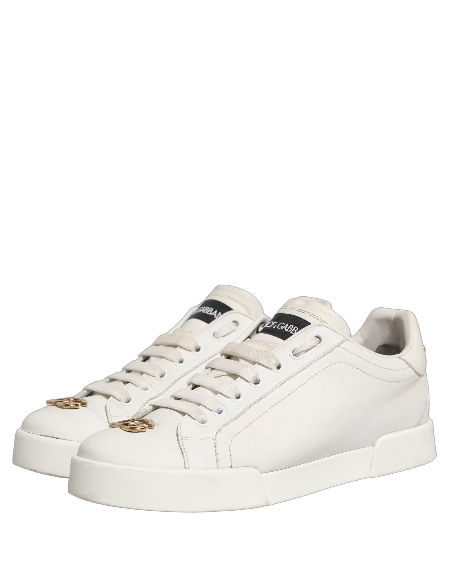 Dolce & Gabbana White Leather Logo Plaque Low Top Sneakers Shoes | Regal Royce